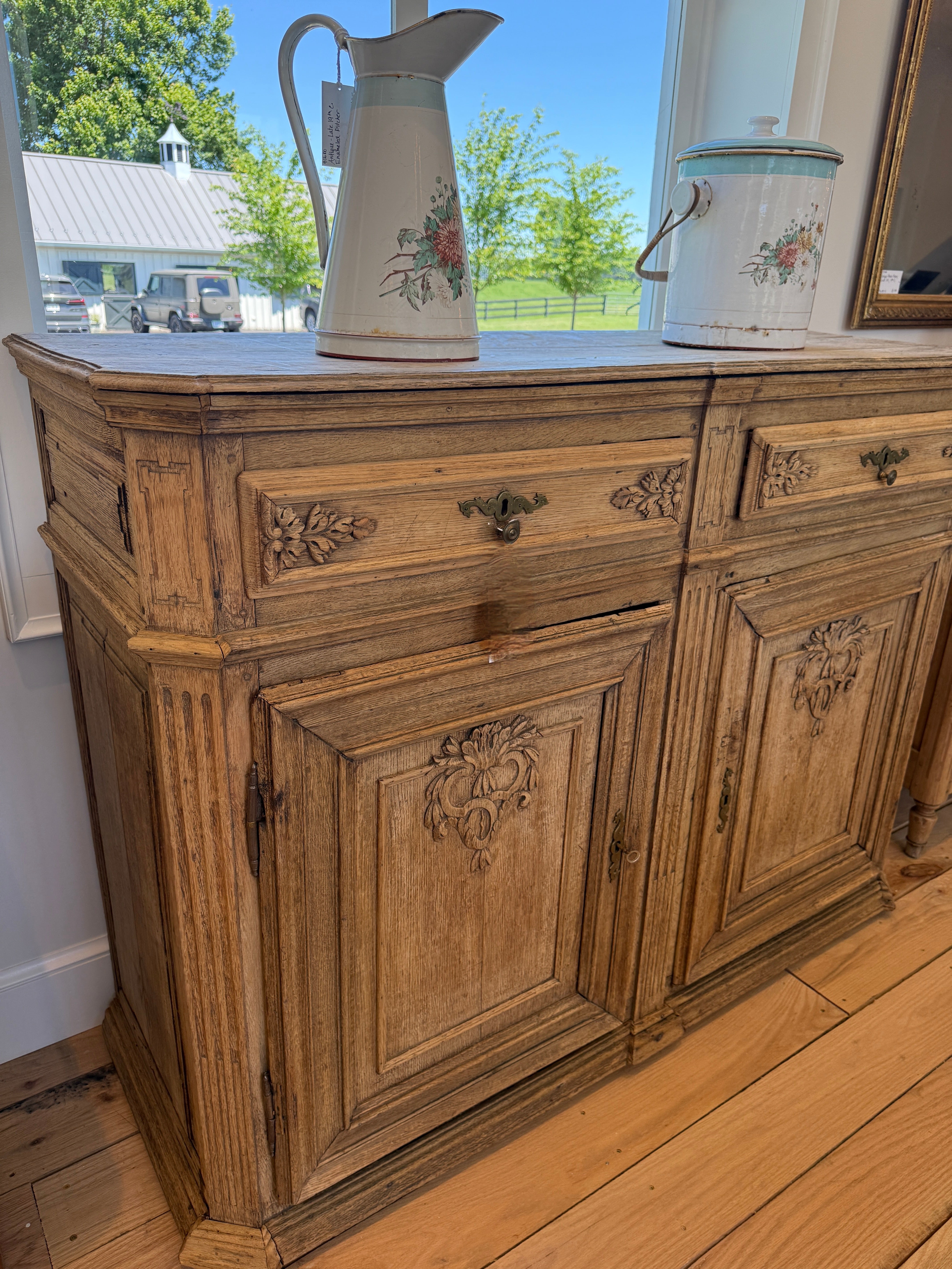 Antique Belgian De Liege Buffet, Blonde Oak