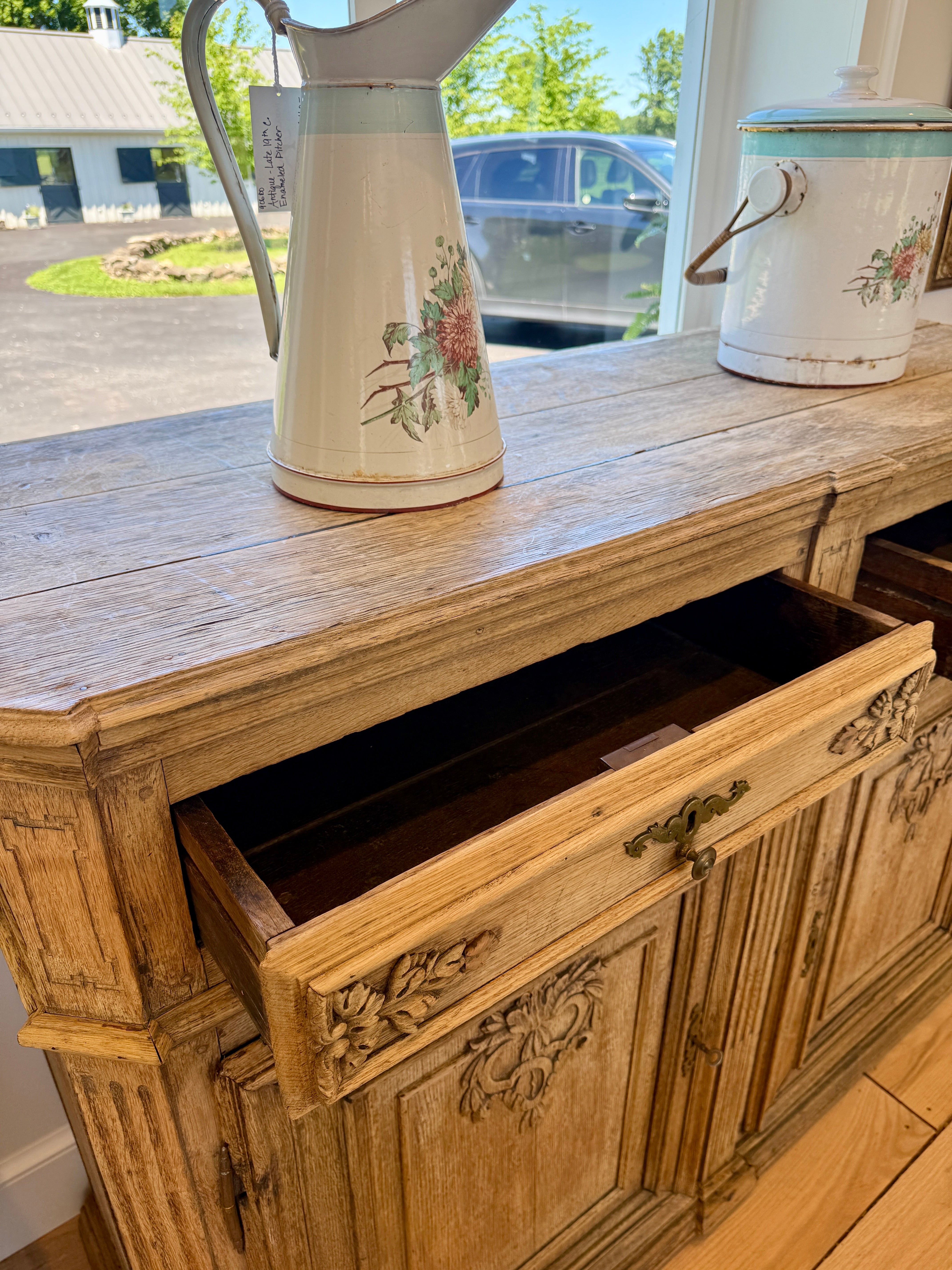 Antique Belgian De Liege Buffet, Blonde Oak