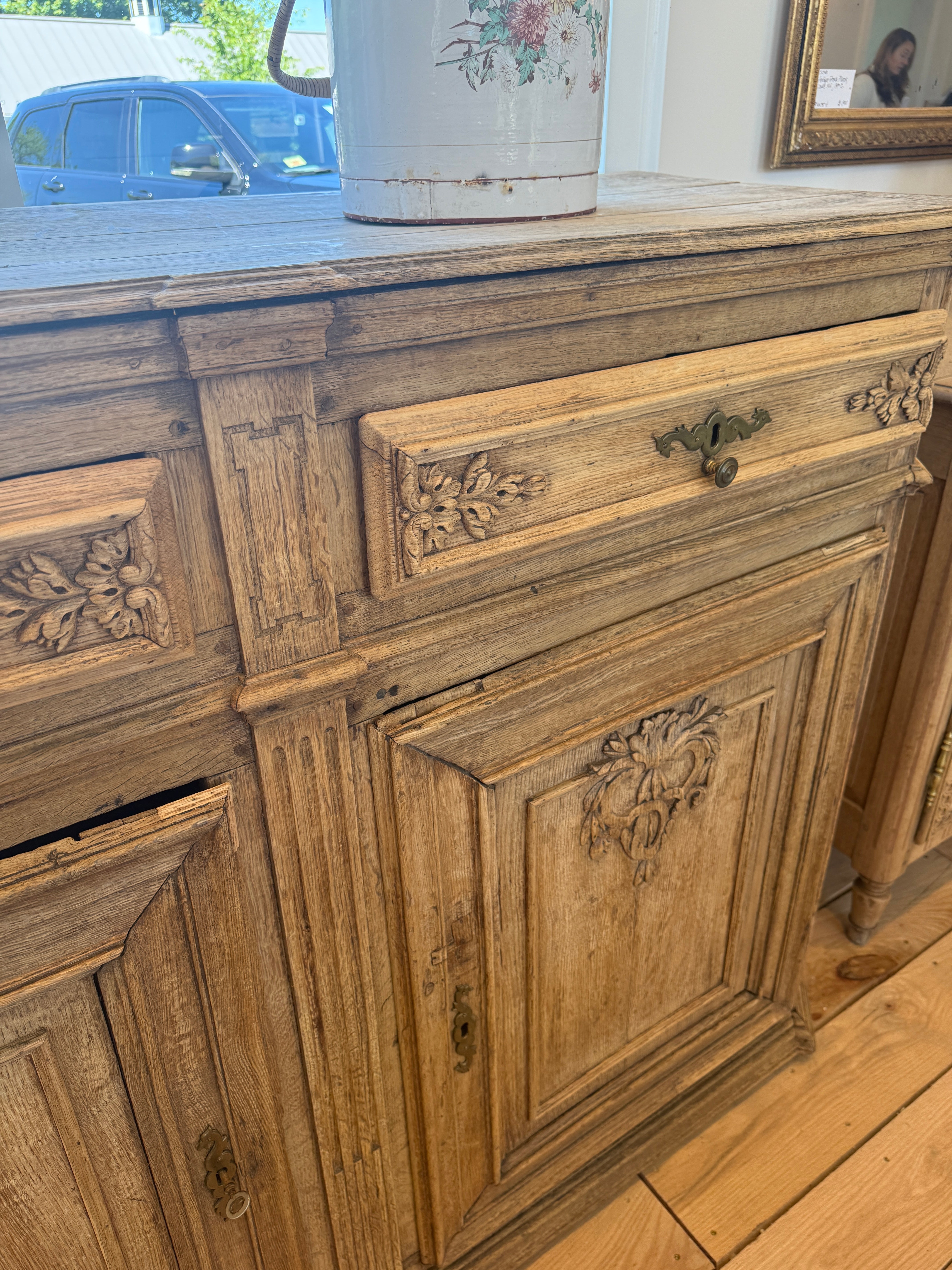 Antique Belgian De Liege Buffet, Blonde Oak