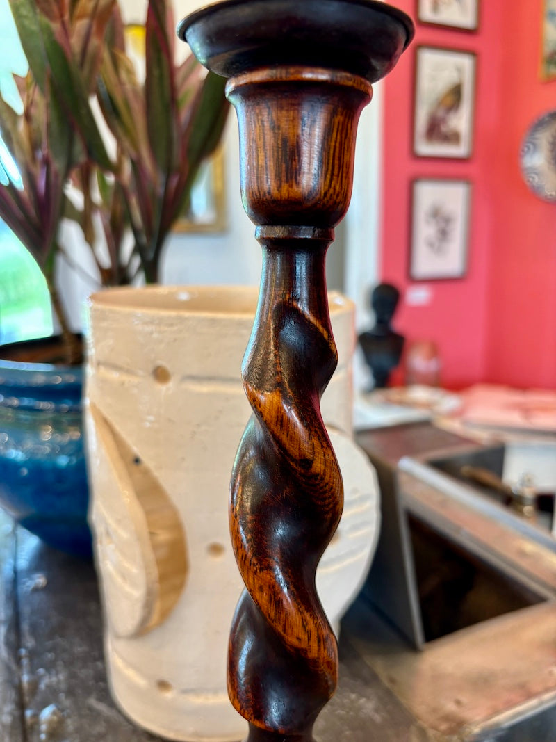 Antique English Barley Twist Candlestick, 1920s