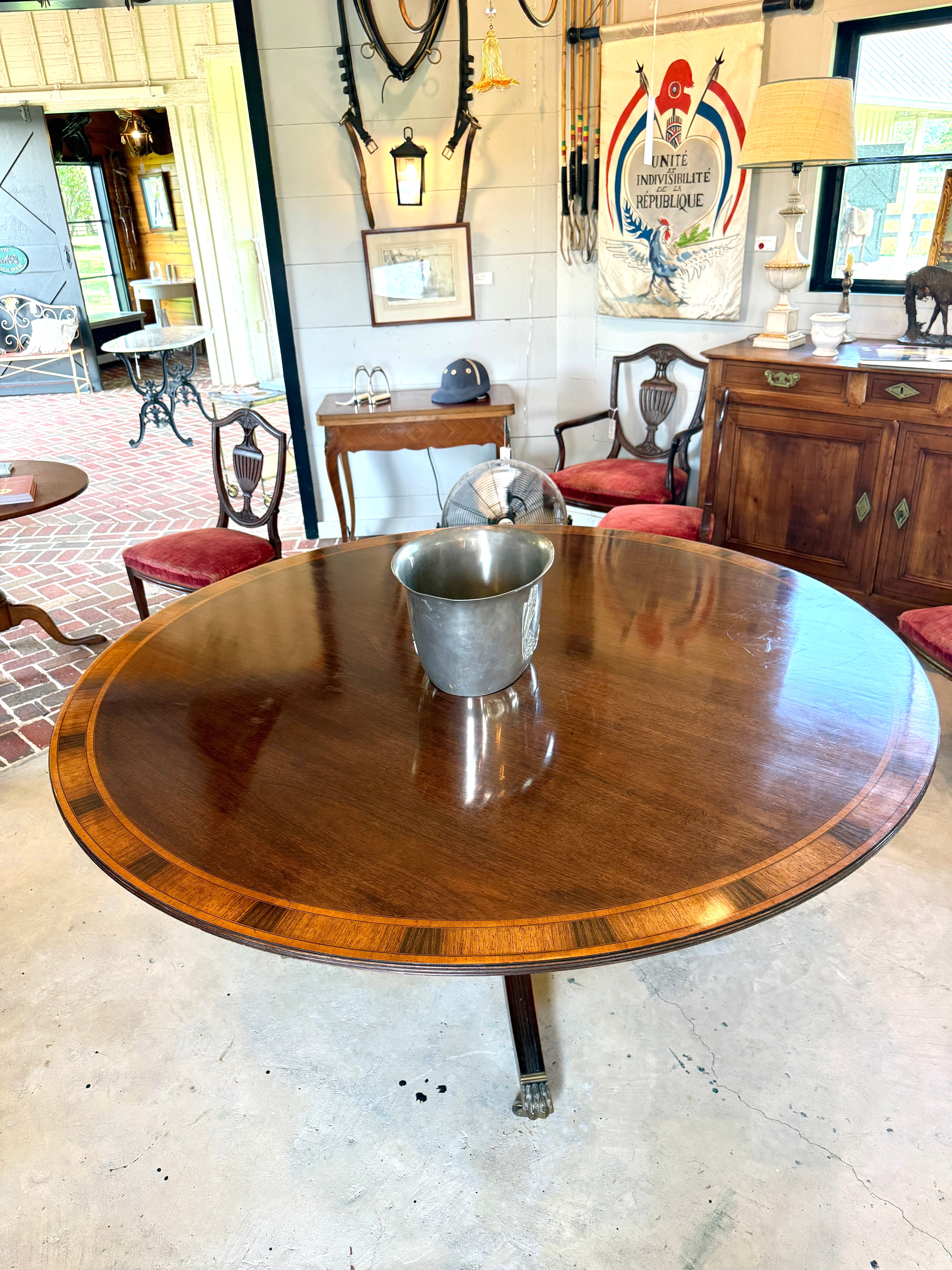 Antique English Round Table with Marquetry