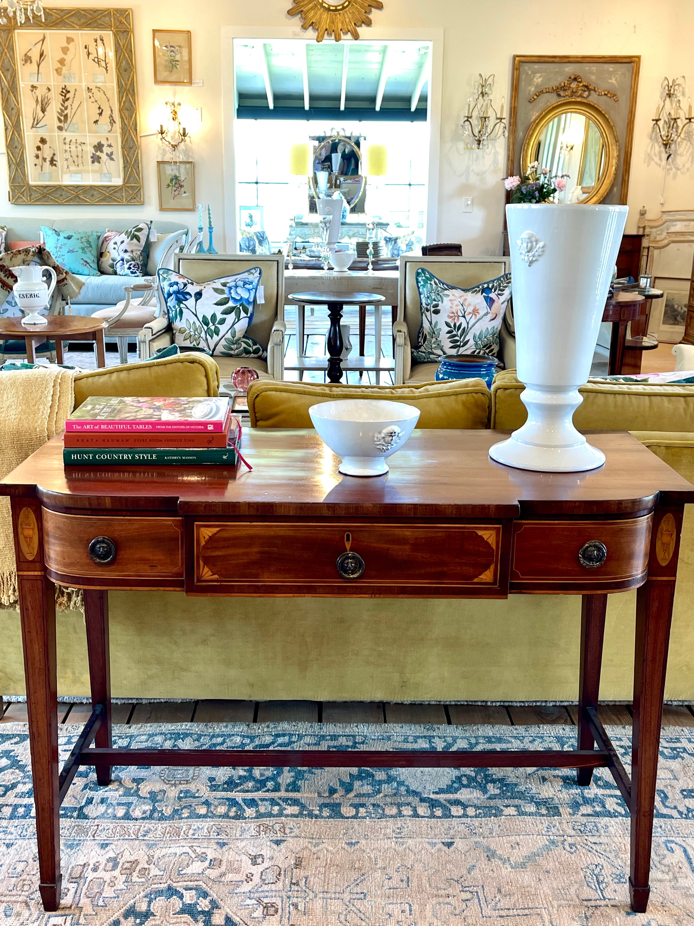 Antique English Inlaid Console Table