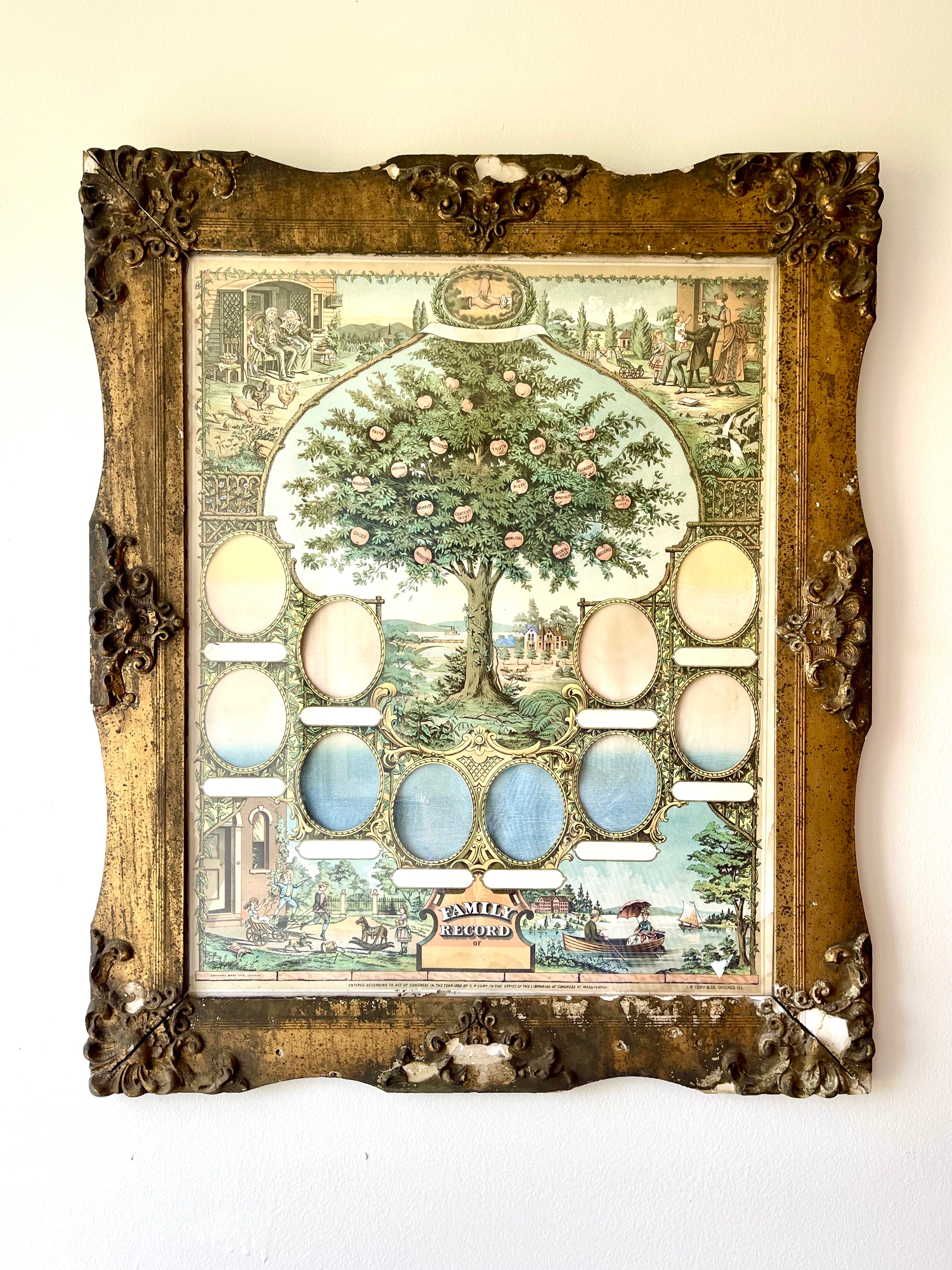 Antique Family Tree in Gilded Frame