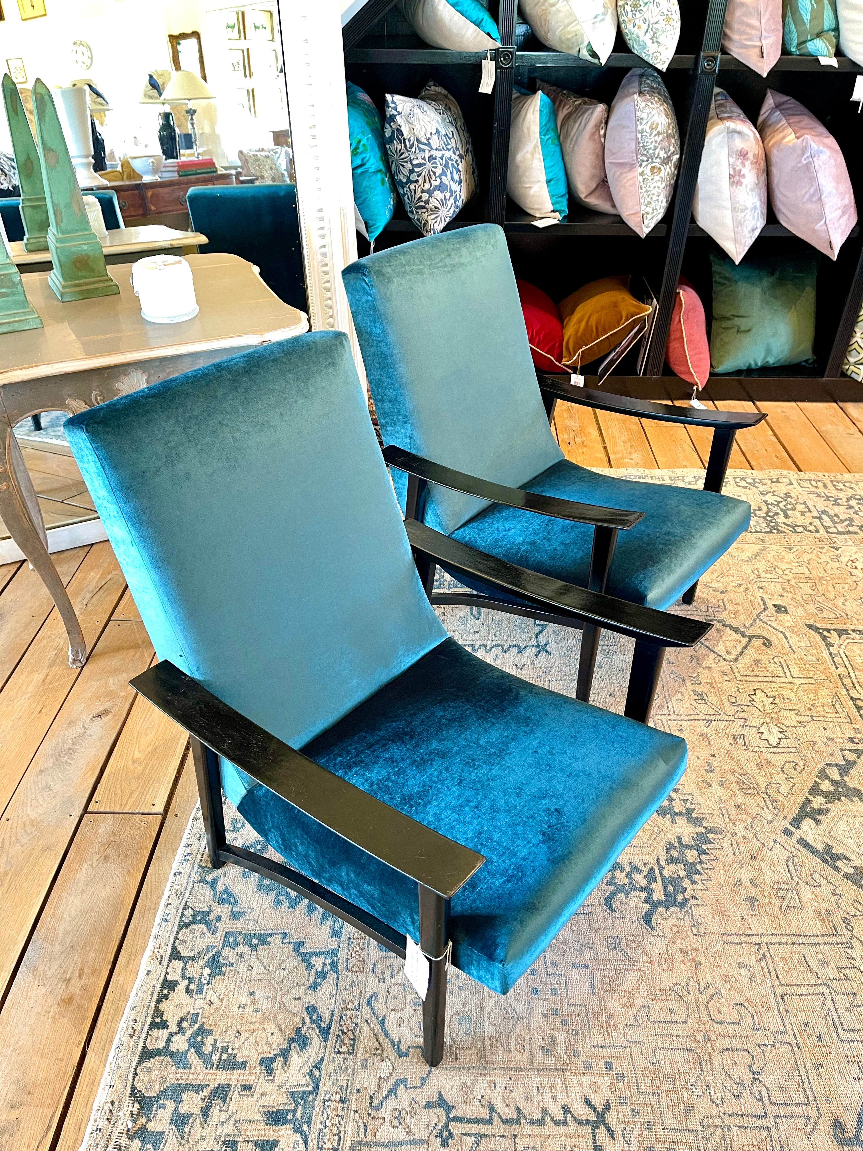 Pair of Mid Century Danish Black Lacquer Chairs