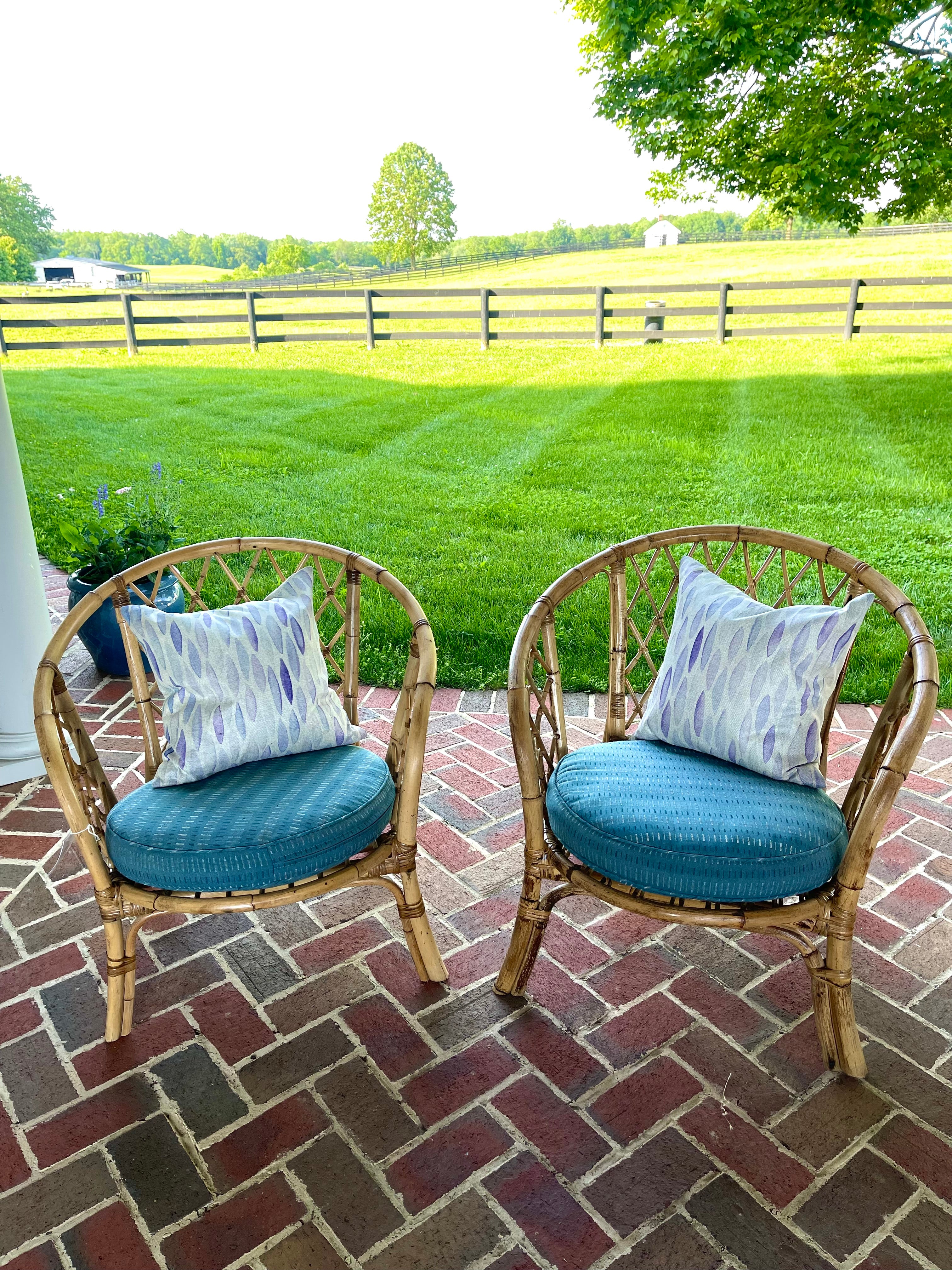 Vintage Pair of Bamboo Chairs with cushions
