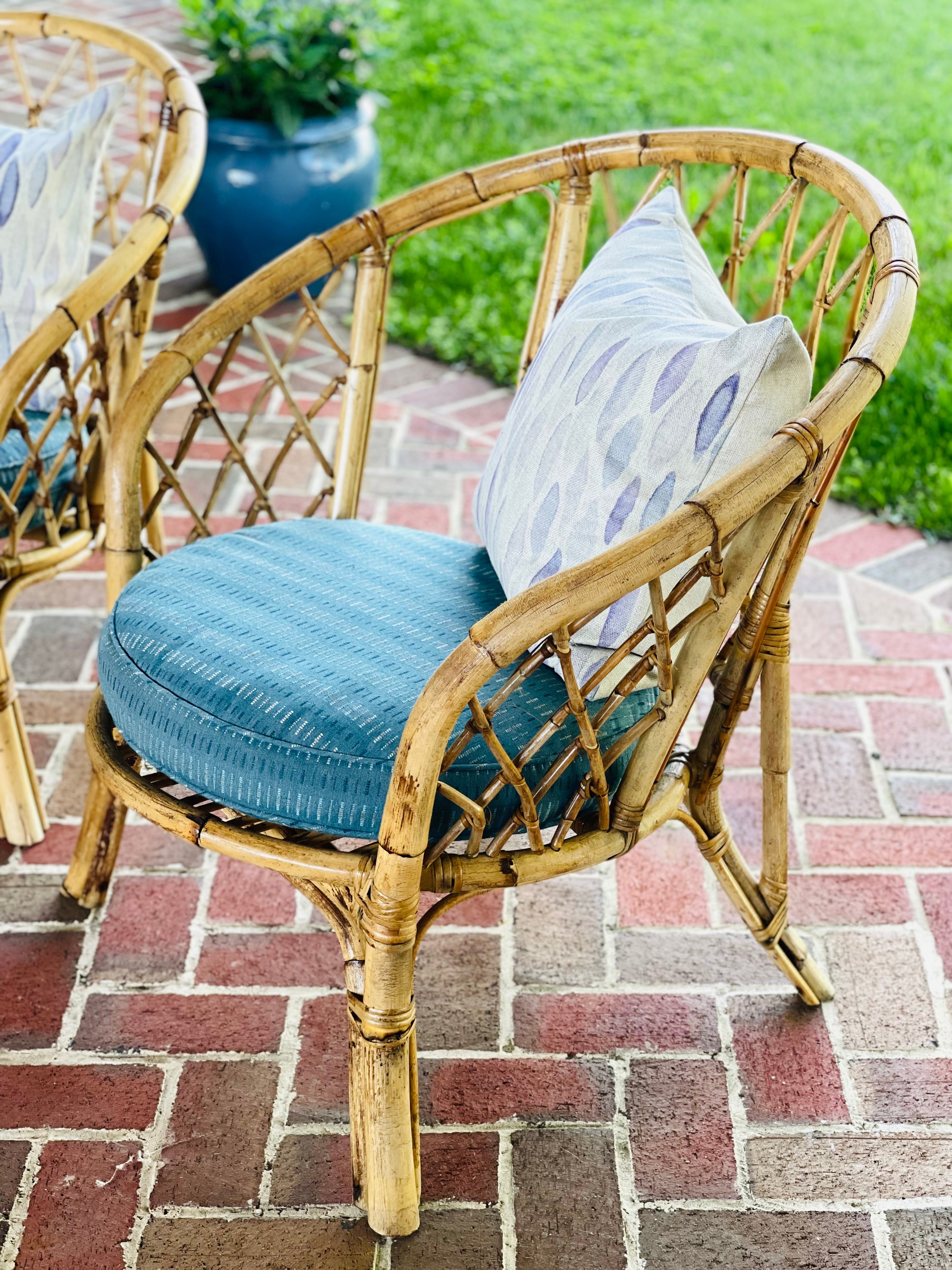 Vintage Pair of Bamboo Chairs with cushions