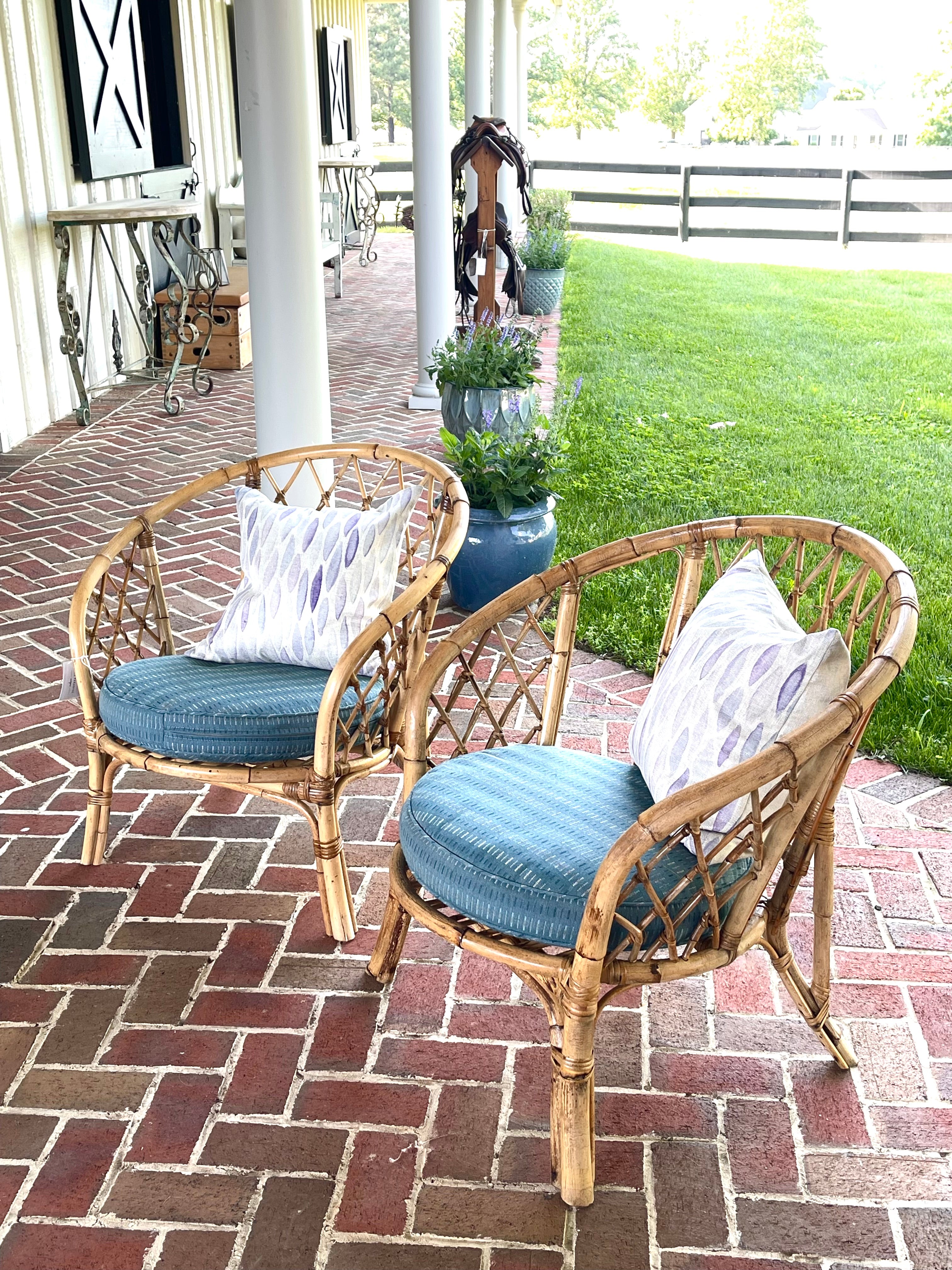 Vintage Pair of Bamboo Chairs with cushions