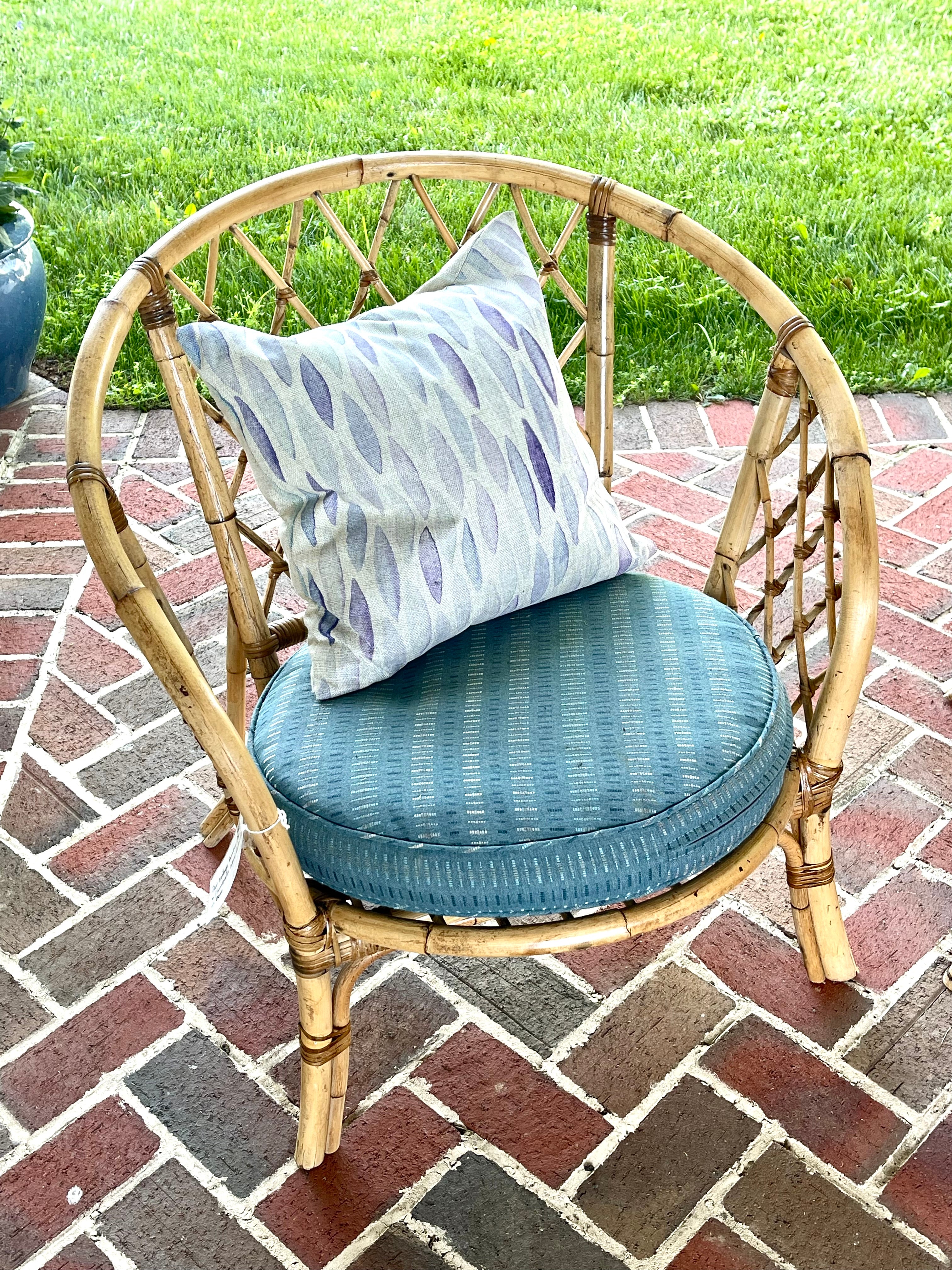 Vintage Pair of Bamboo Chairs with cushions