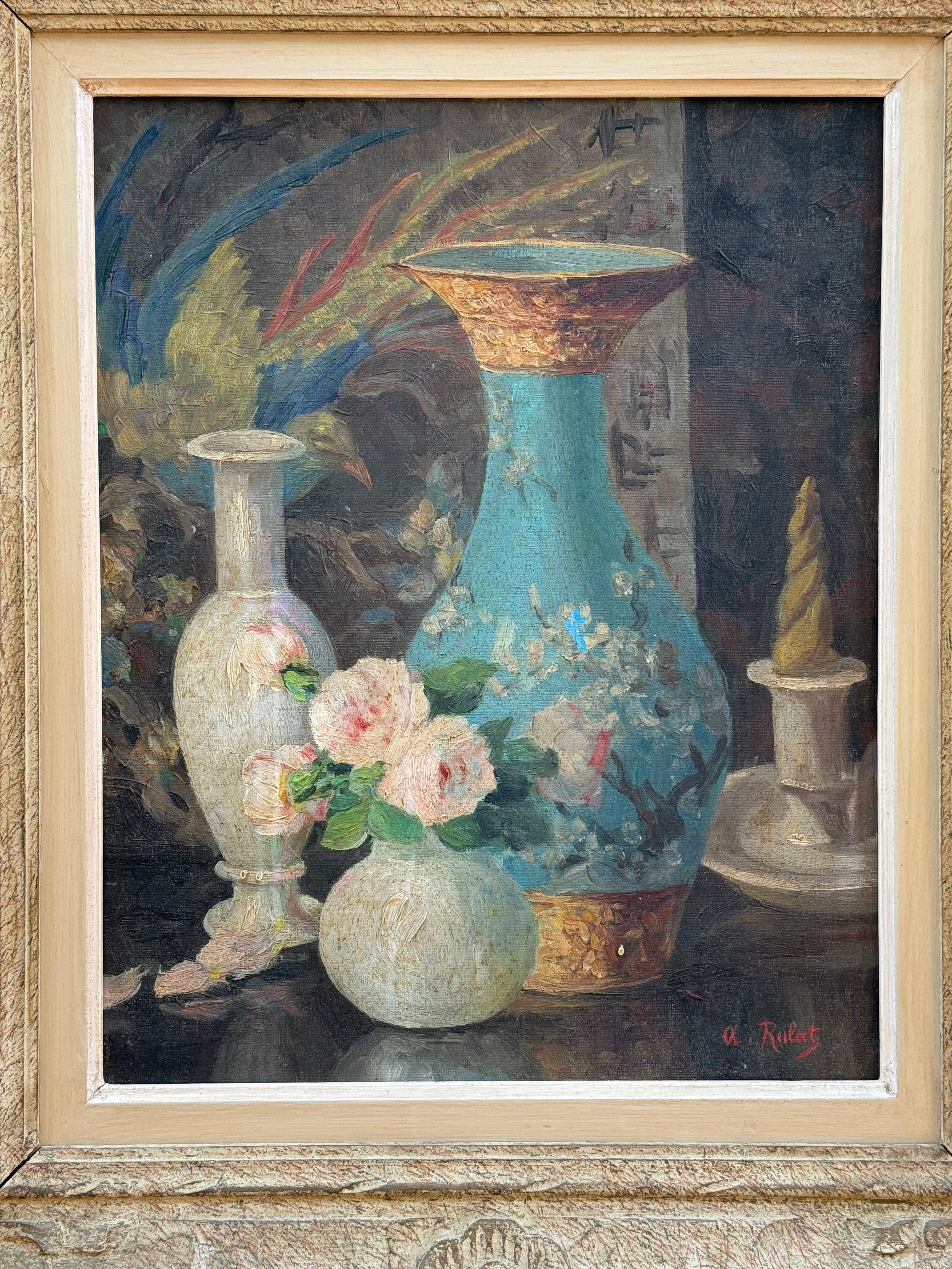 Antique French Still Life with Vases, early 20th. C