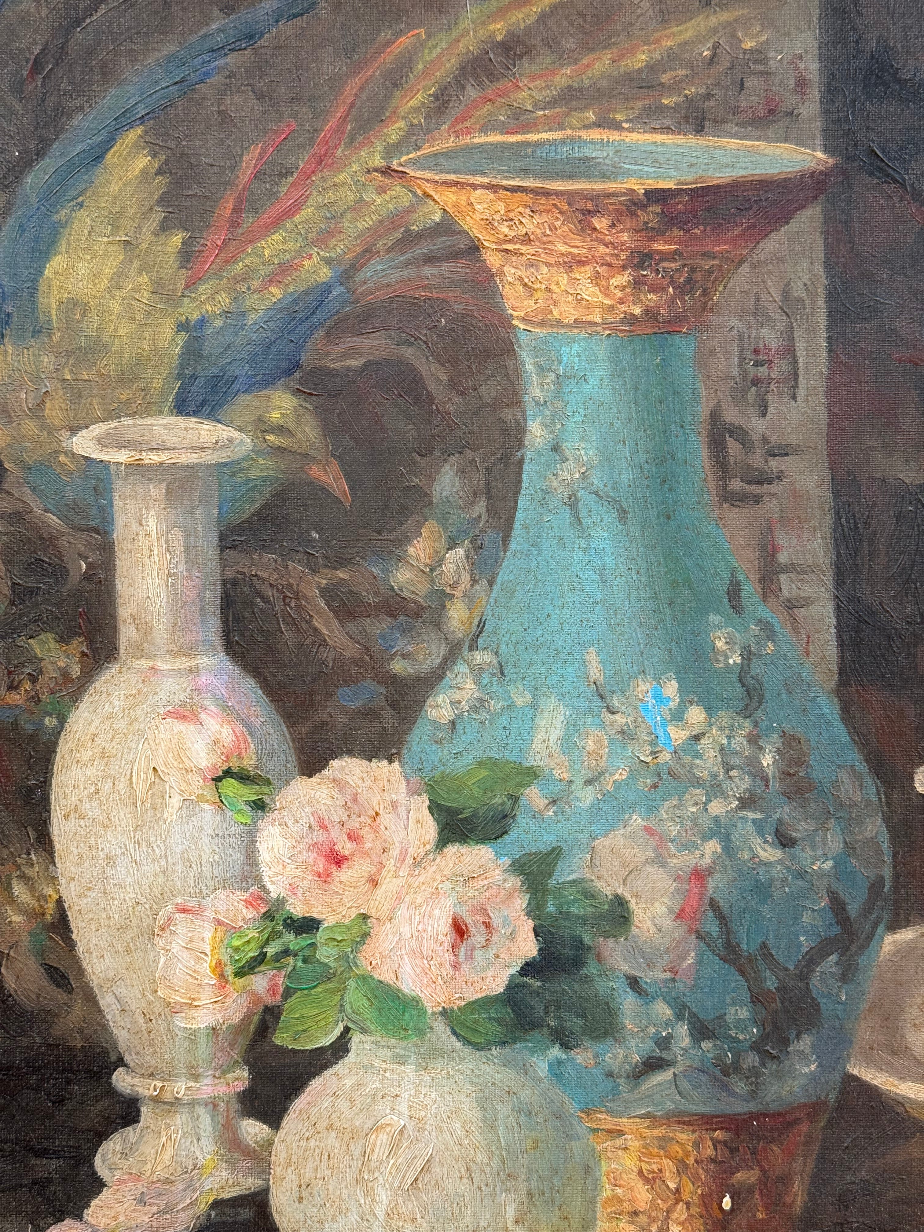 Antique French Still Life with Vases, early 20th. C