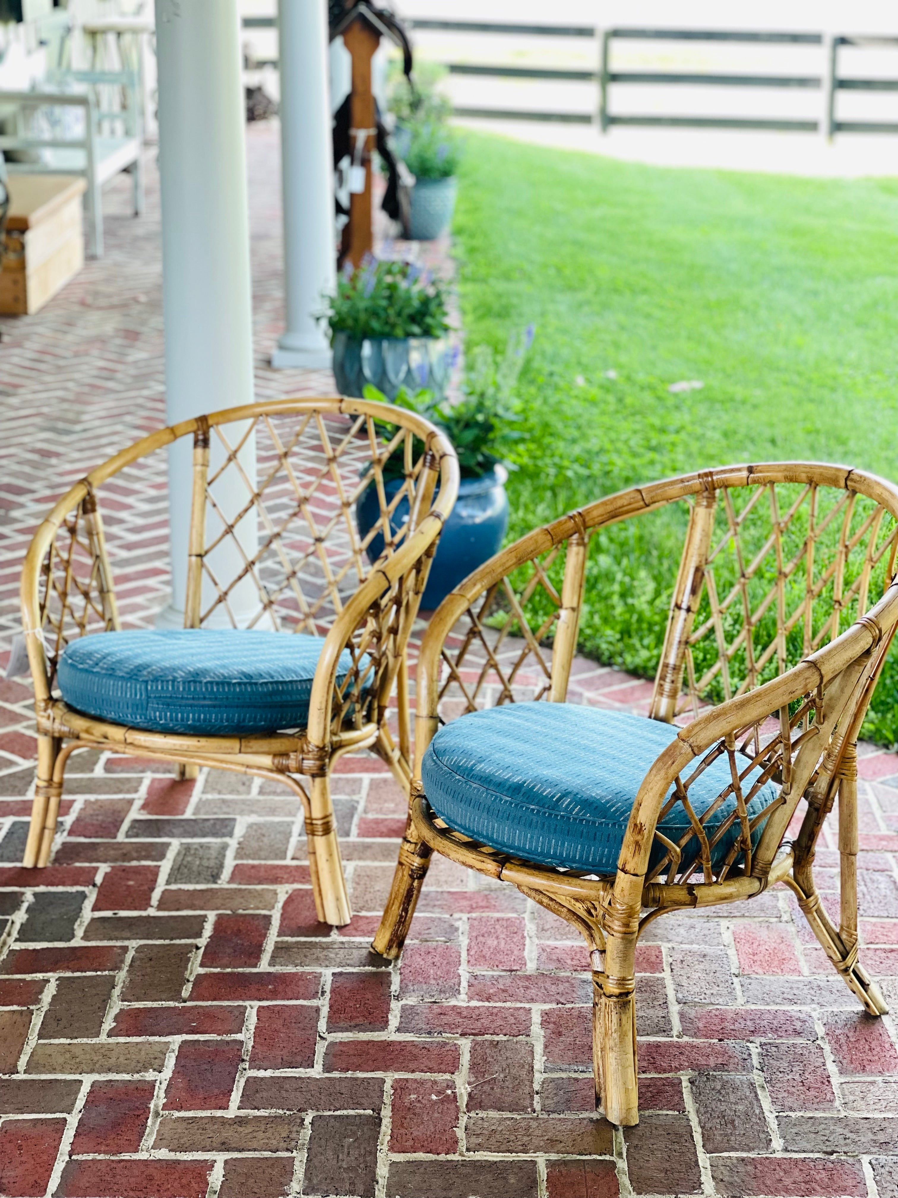 Vintage Pair of Bamboo Chairs with cushions