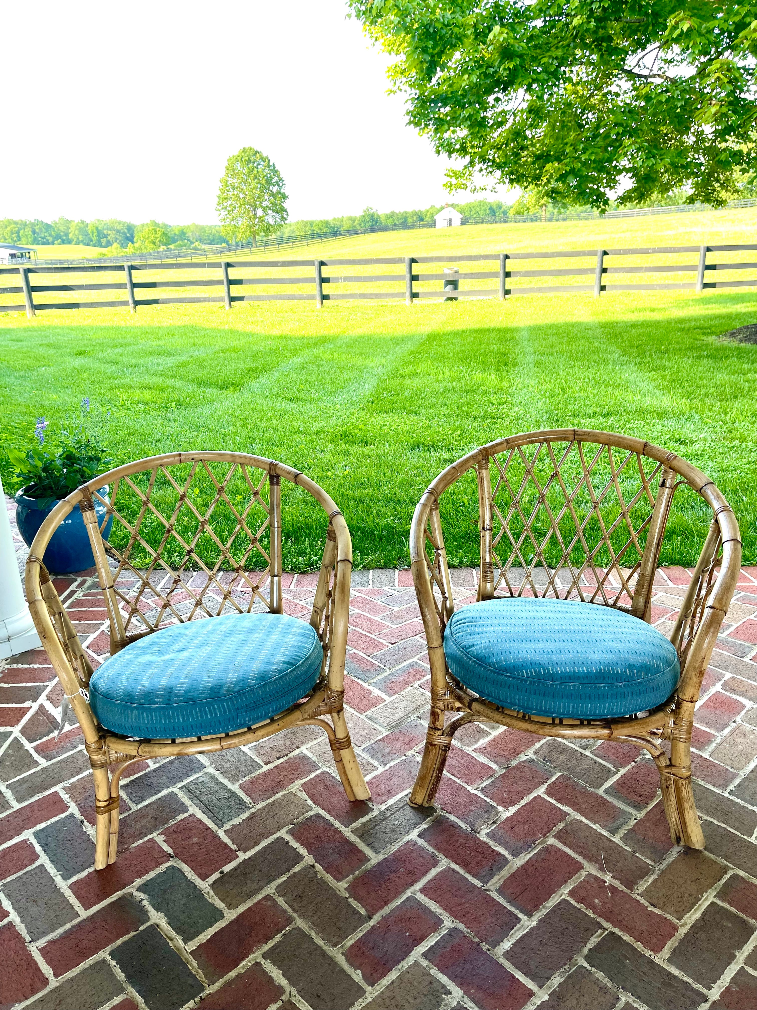 Vintage Pair of Bamboo Chairs with cushions