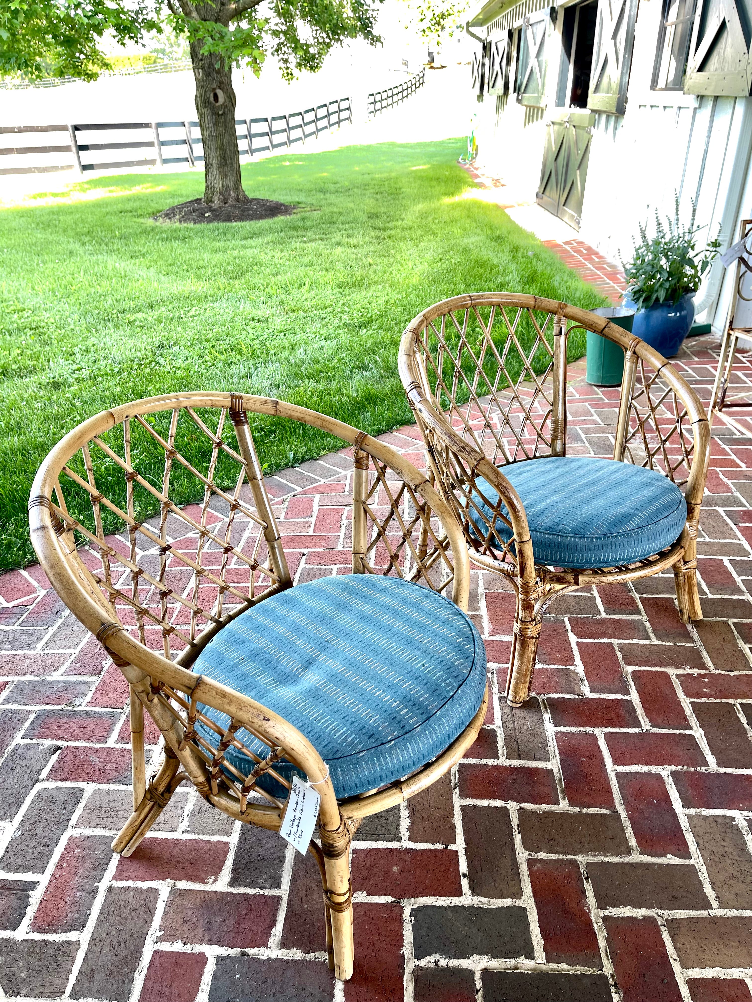 Vintage Pair of Bamboo Chairs with cushions