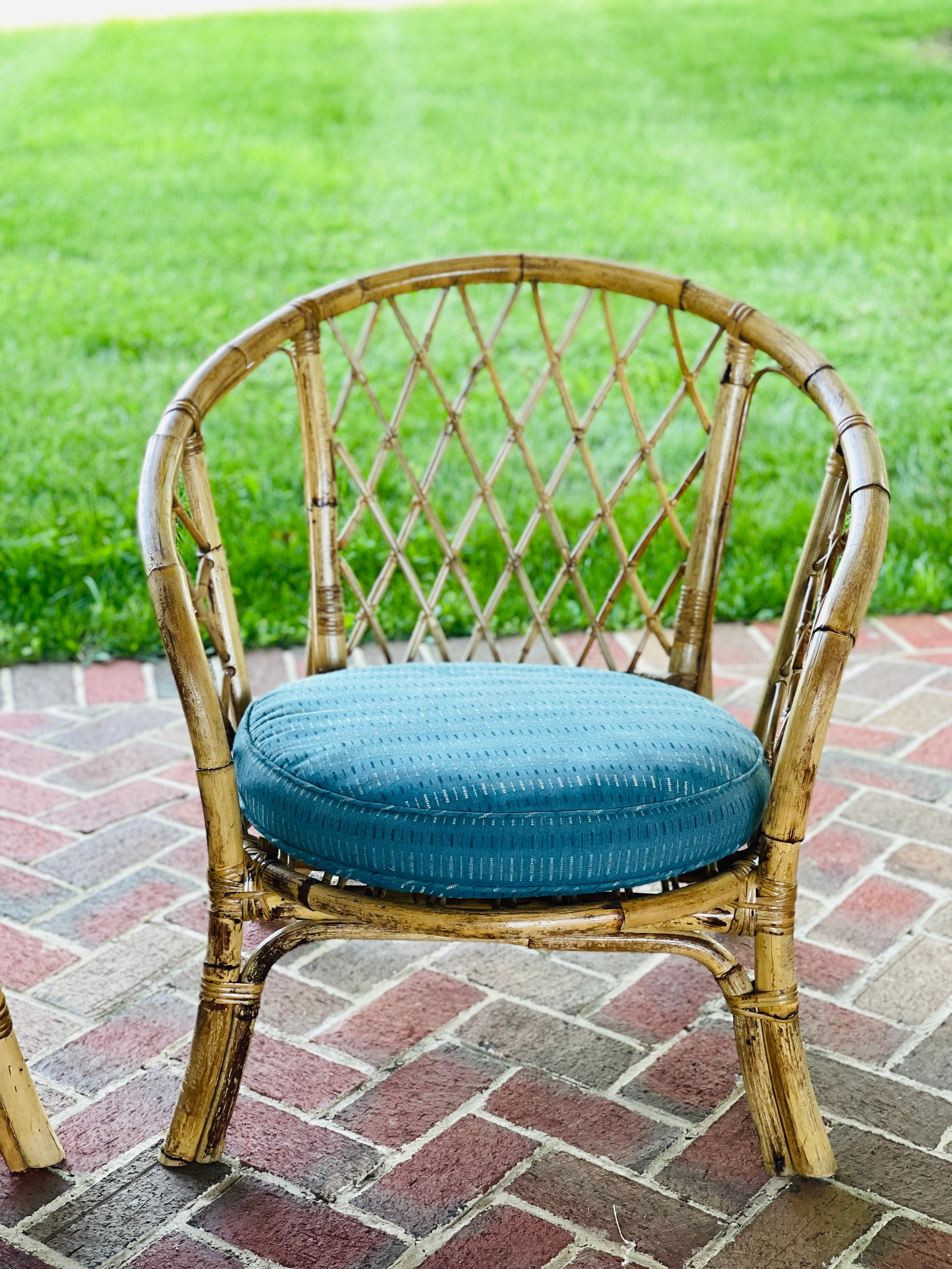 Vintage Pair of Bamboo Chairs with cushions
