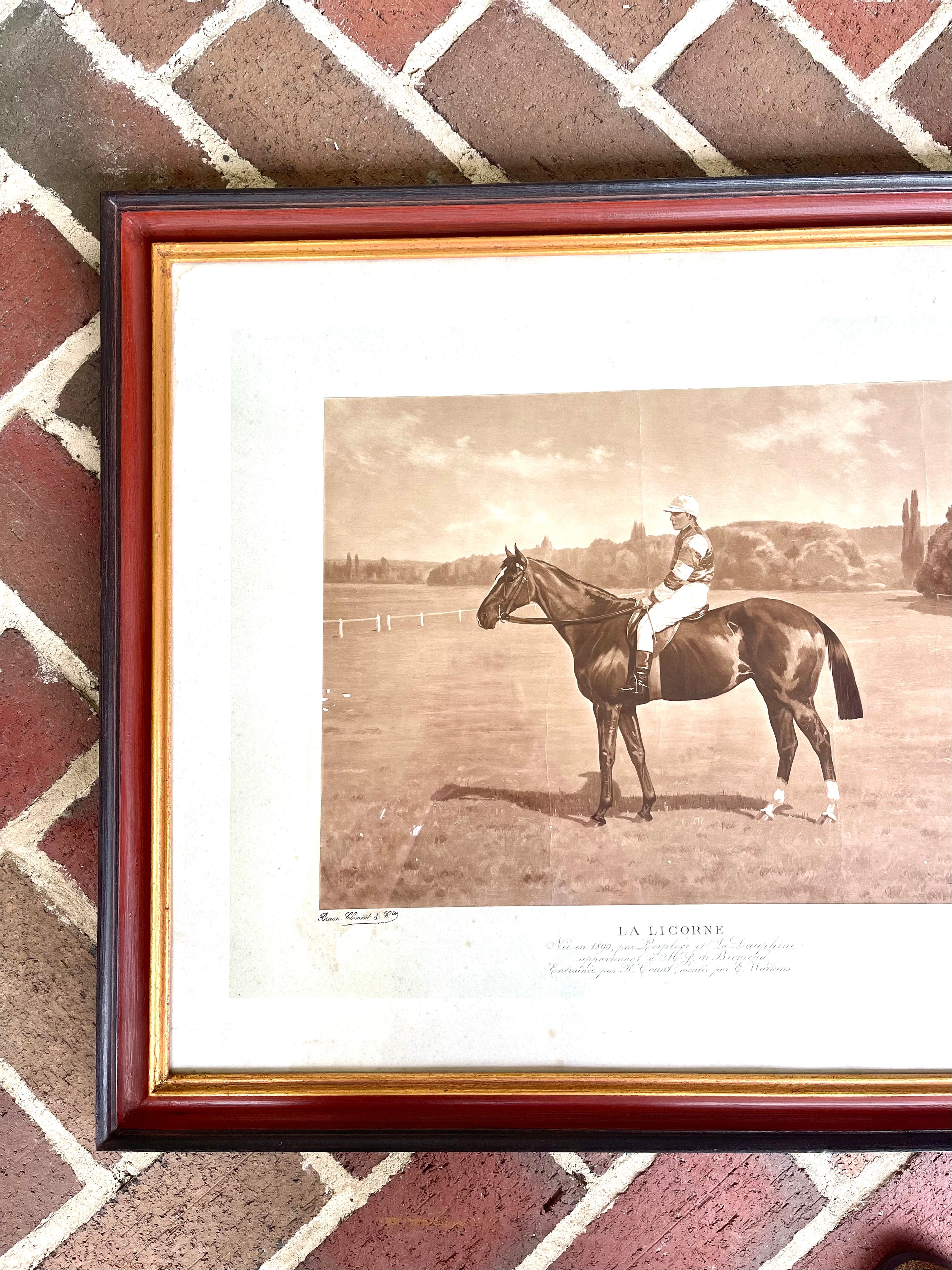 Antique French Photograph of Jockey in Custom made Frame