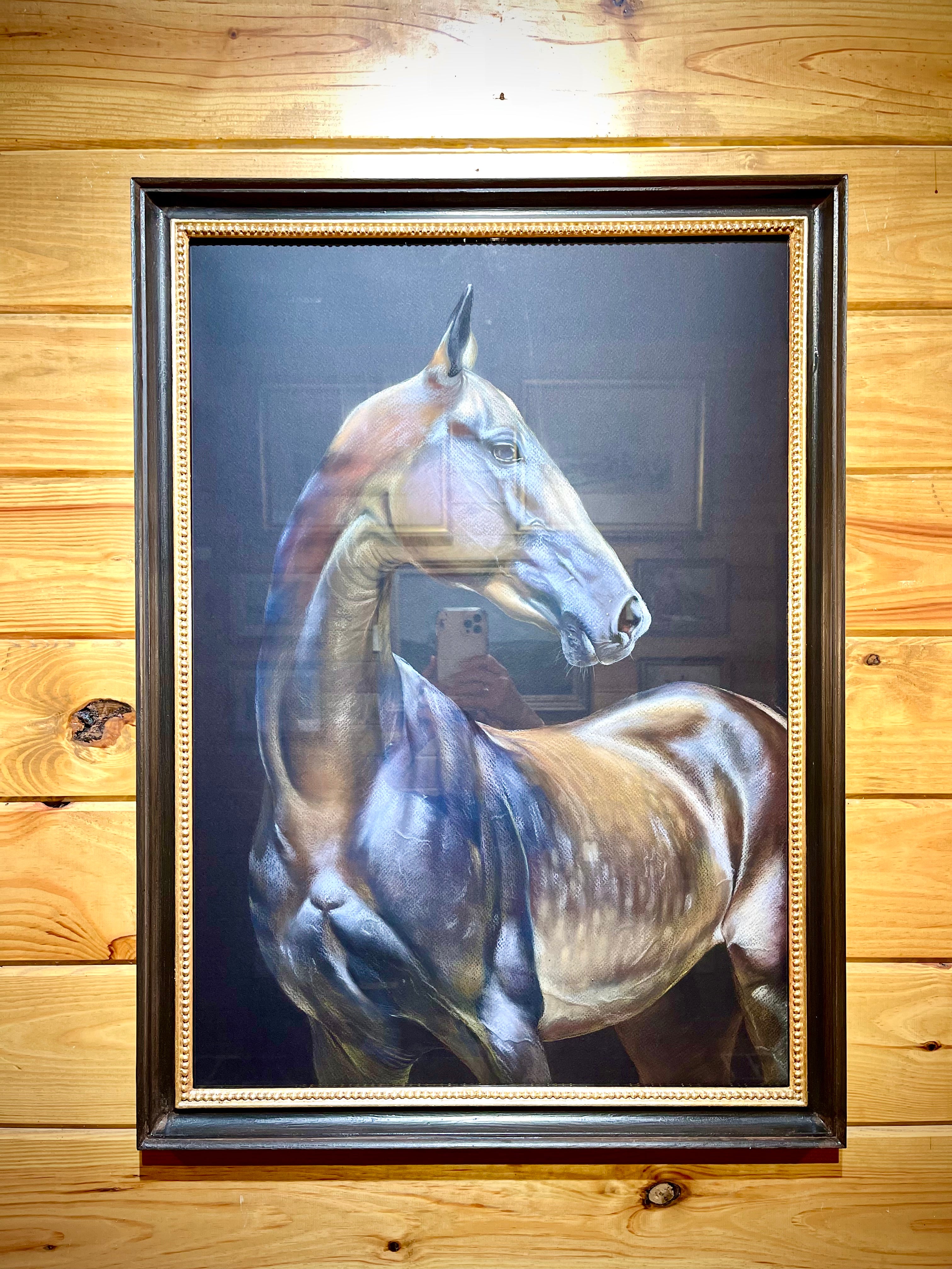 Beautiful European Painting of Horse in Custom Made Frame