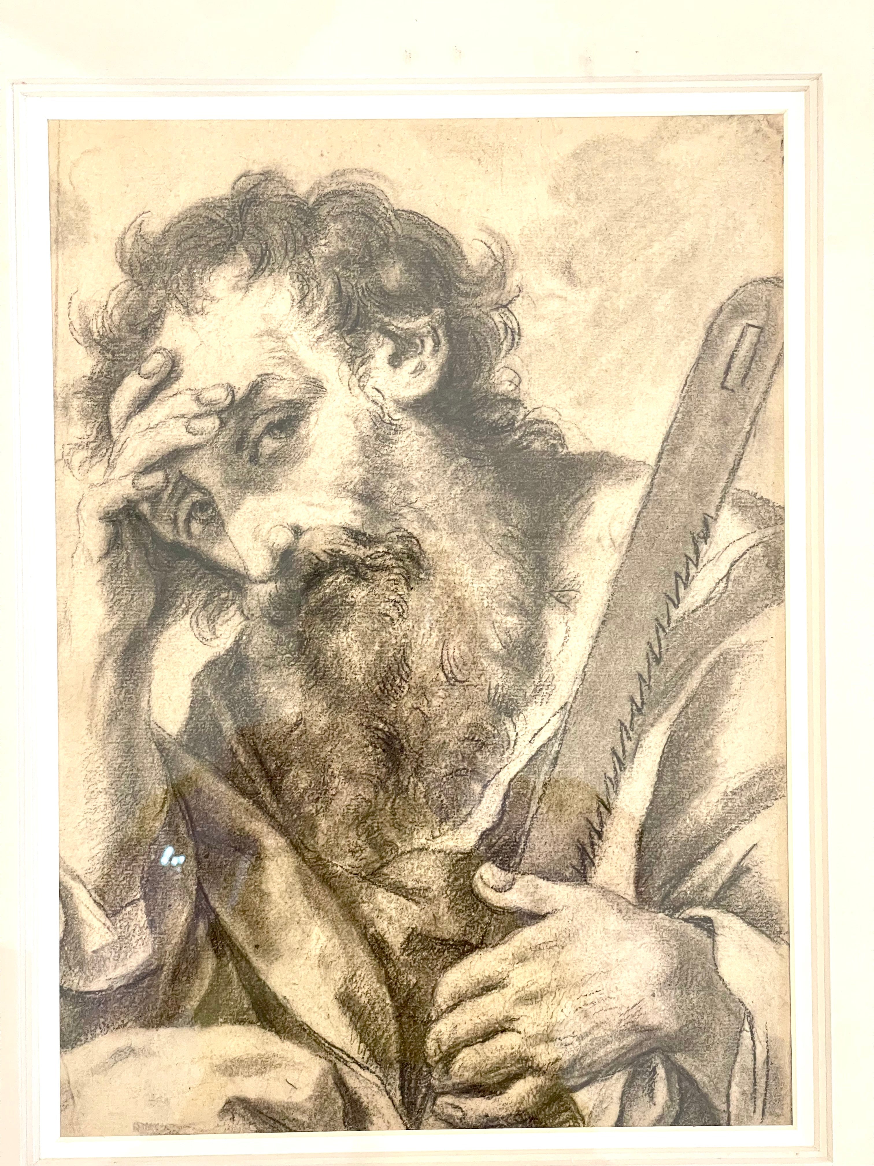 Wonderful Antique Italian Drawing of Gentleman in black chalk. Circa 1769-1830