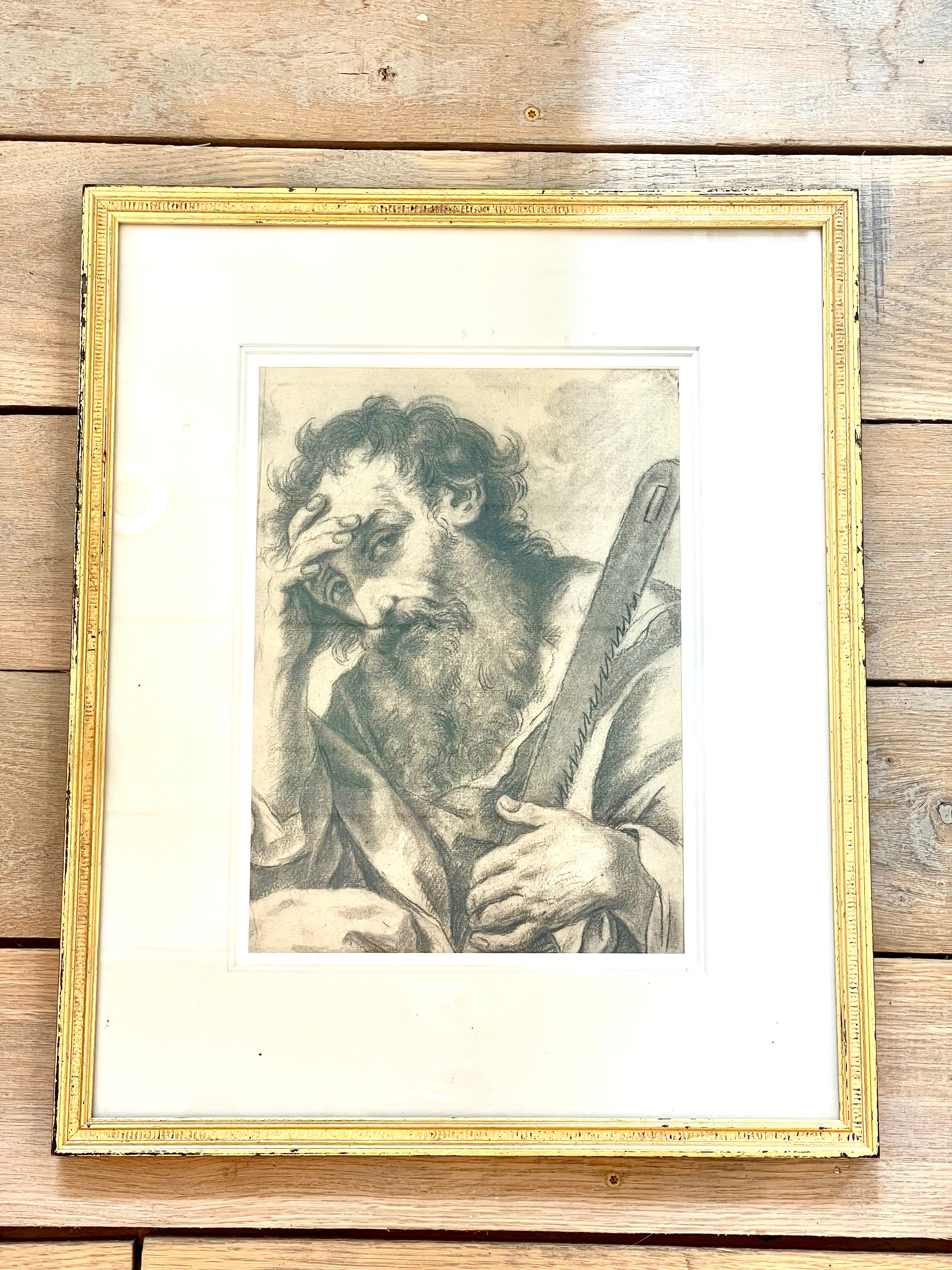 Wonderful Antique Italian Drawing of Gentleman in black chalk. Circa 1769-1830