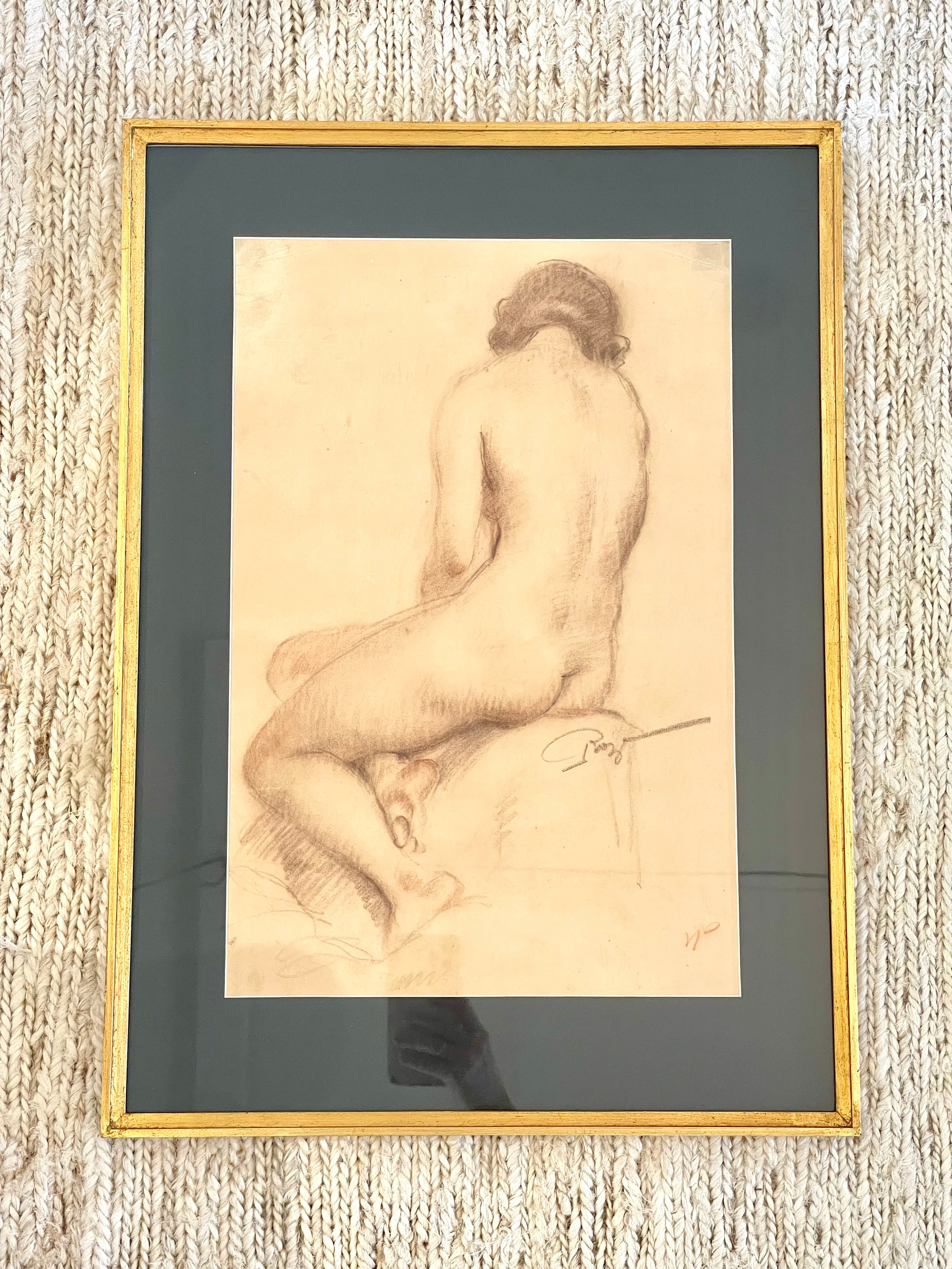 Mid Century French Nude in Custom Made Frame