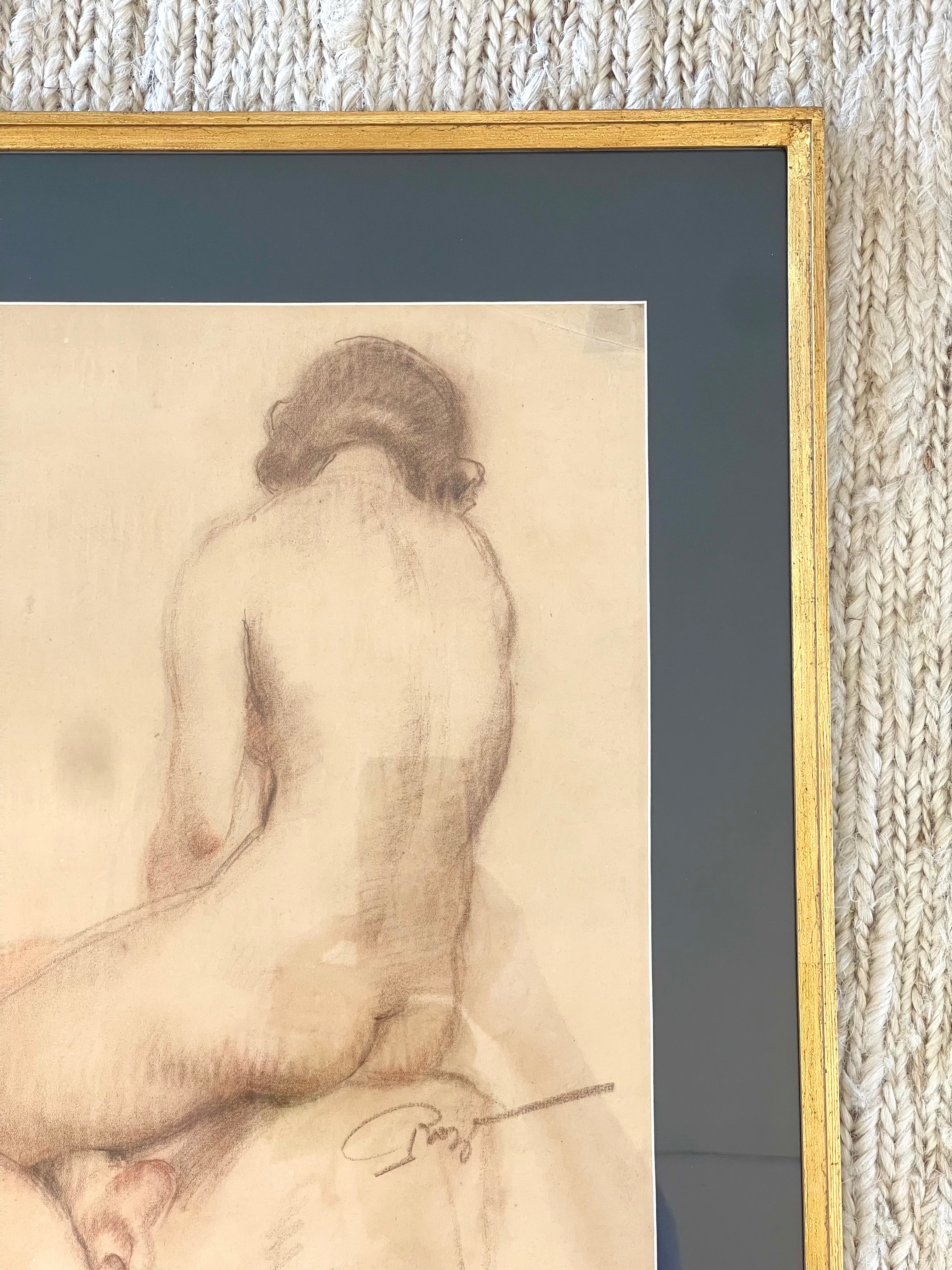 Mid Century French Nude in Custom Made Frame