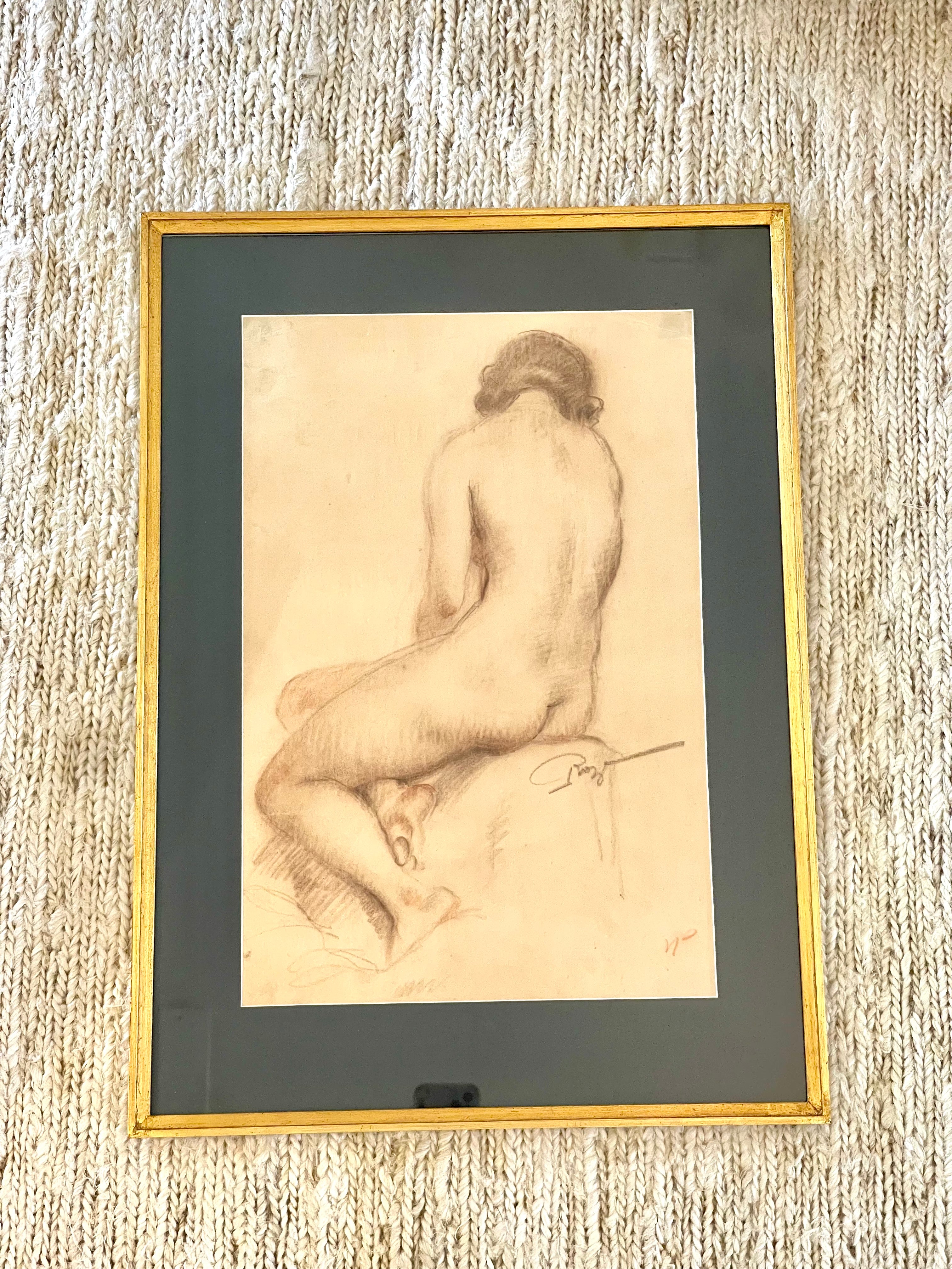 Mid Century French Nude in Custom Made Frame