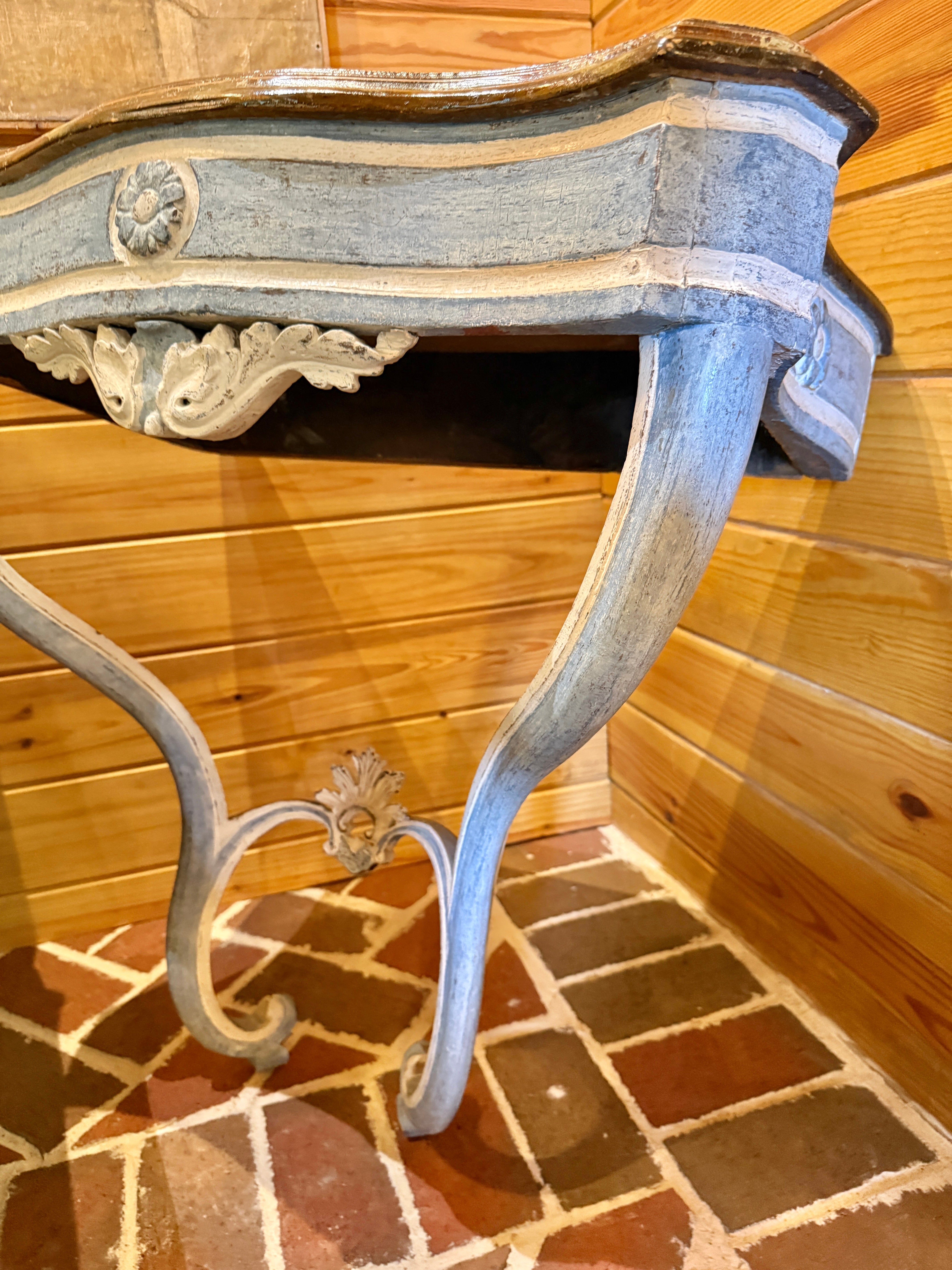Antique French Blue Patina Console Louis XV