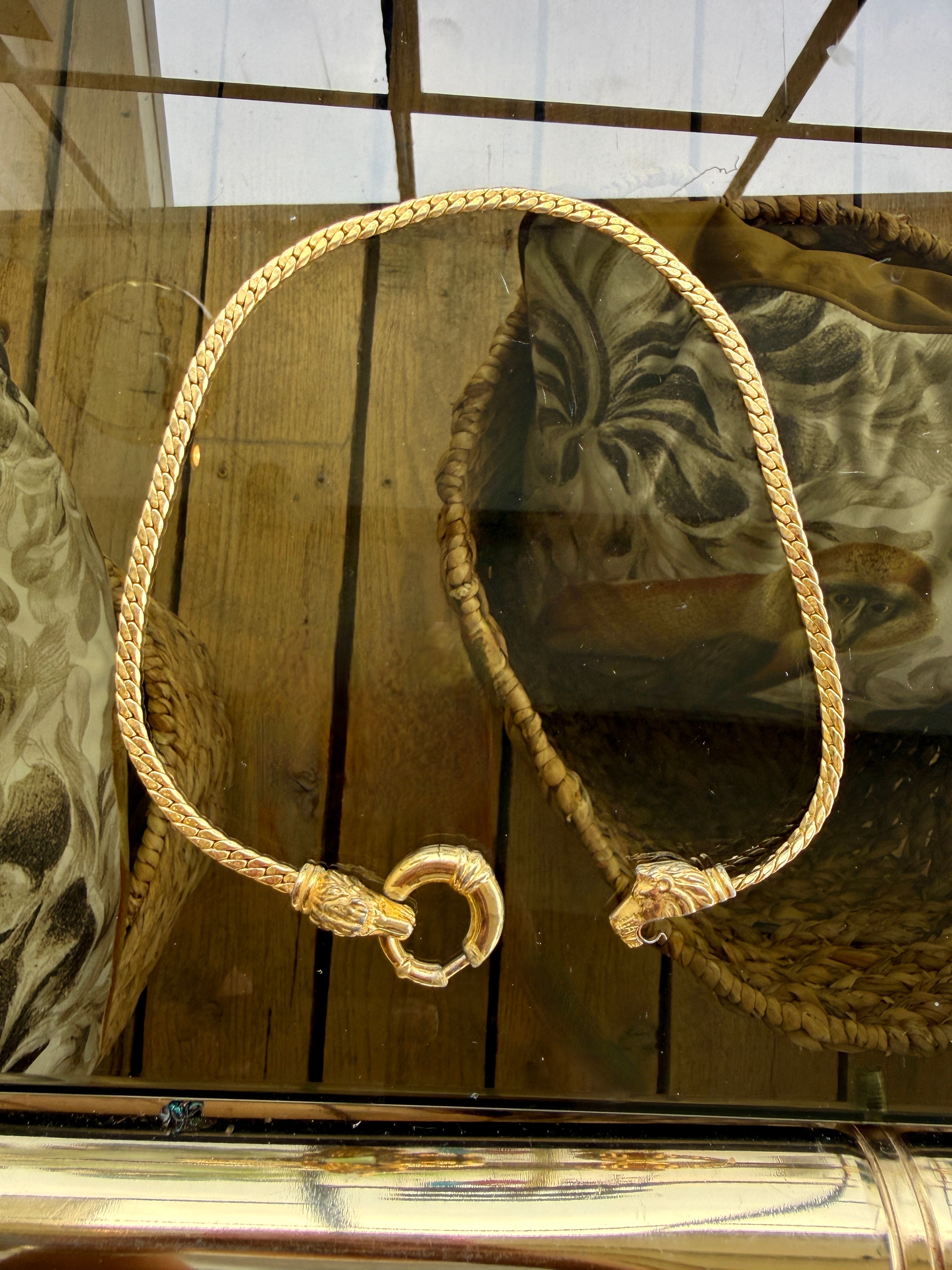 Gold Choker Necklace with Dual Animal Clasp