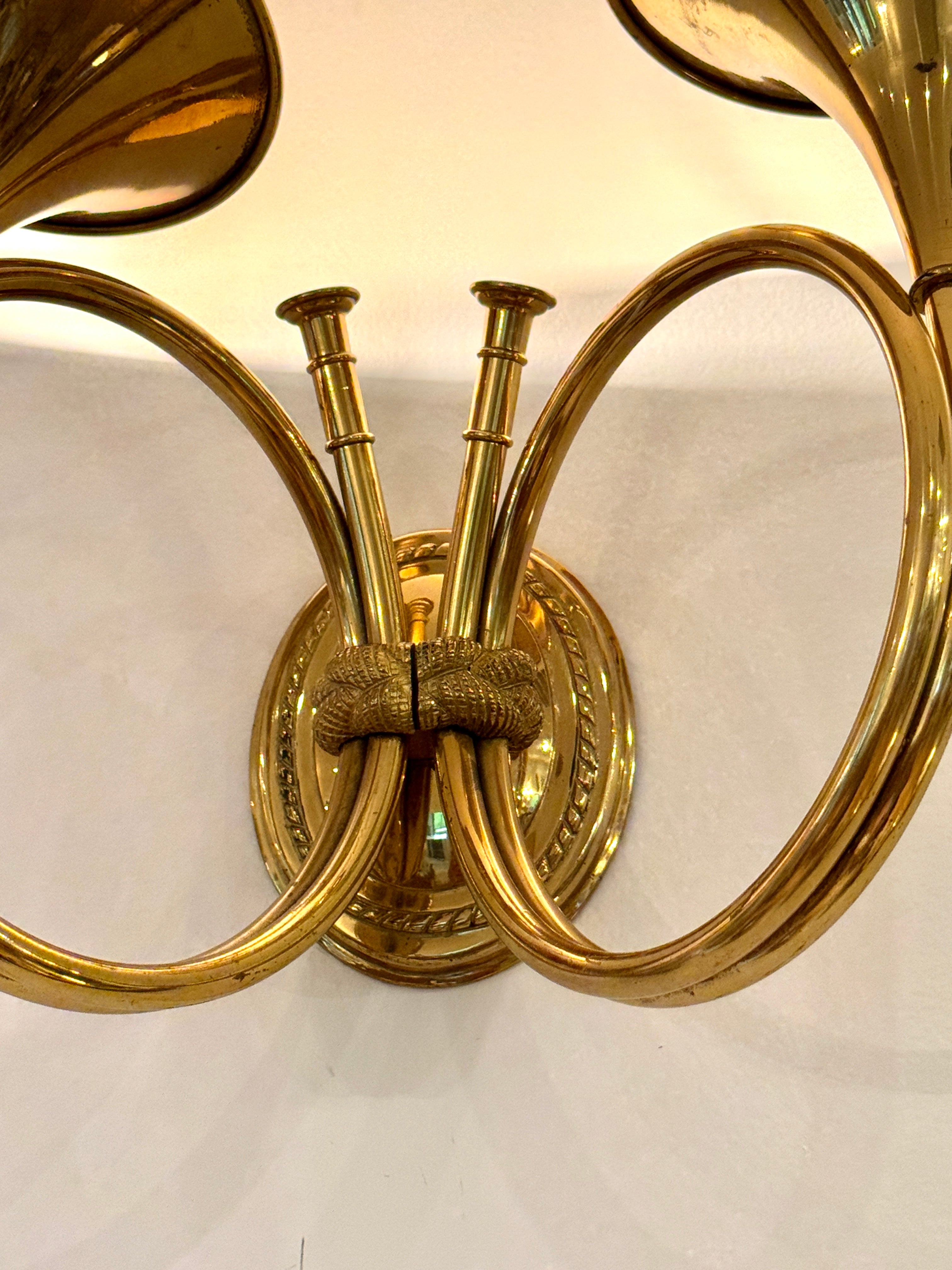 Pair of Vintage Brass Hunting Horn Sonces