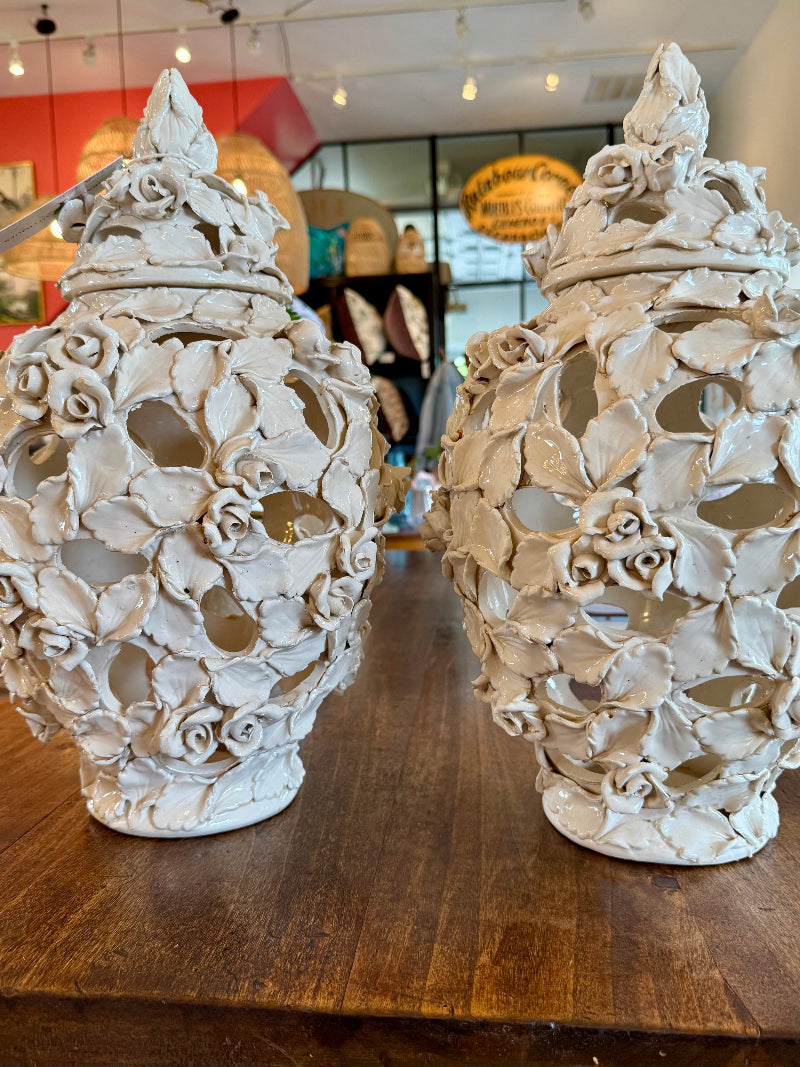 Pair of Italian Classic White Ceramic Potiches, 19th Century