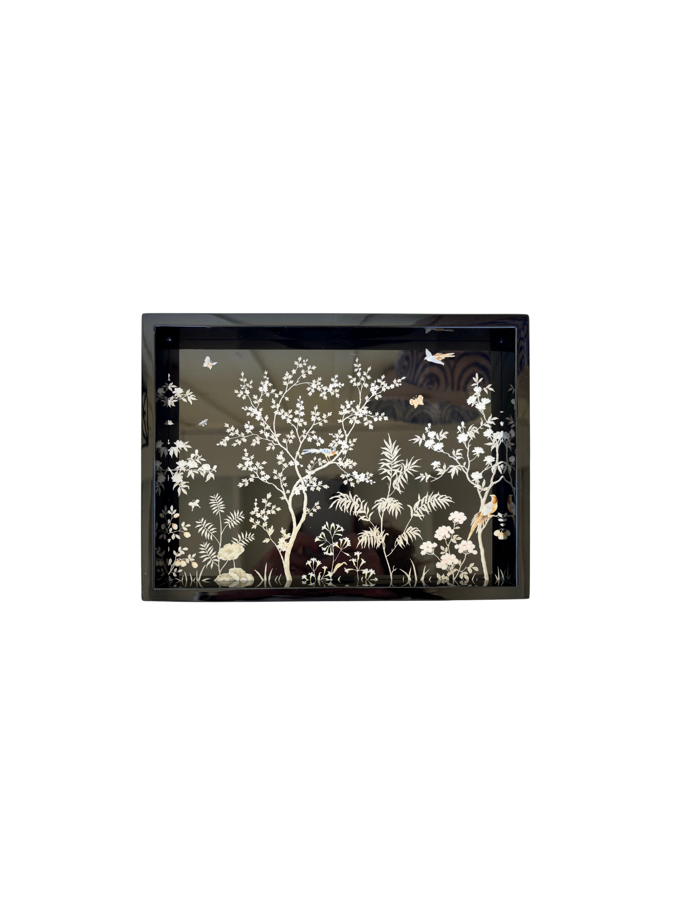 British Design Chinoiserie Tray Lacquered Black