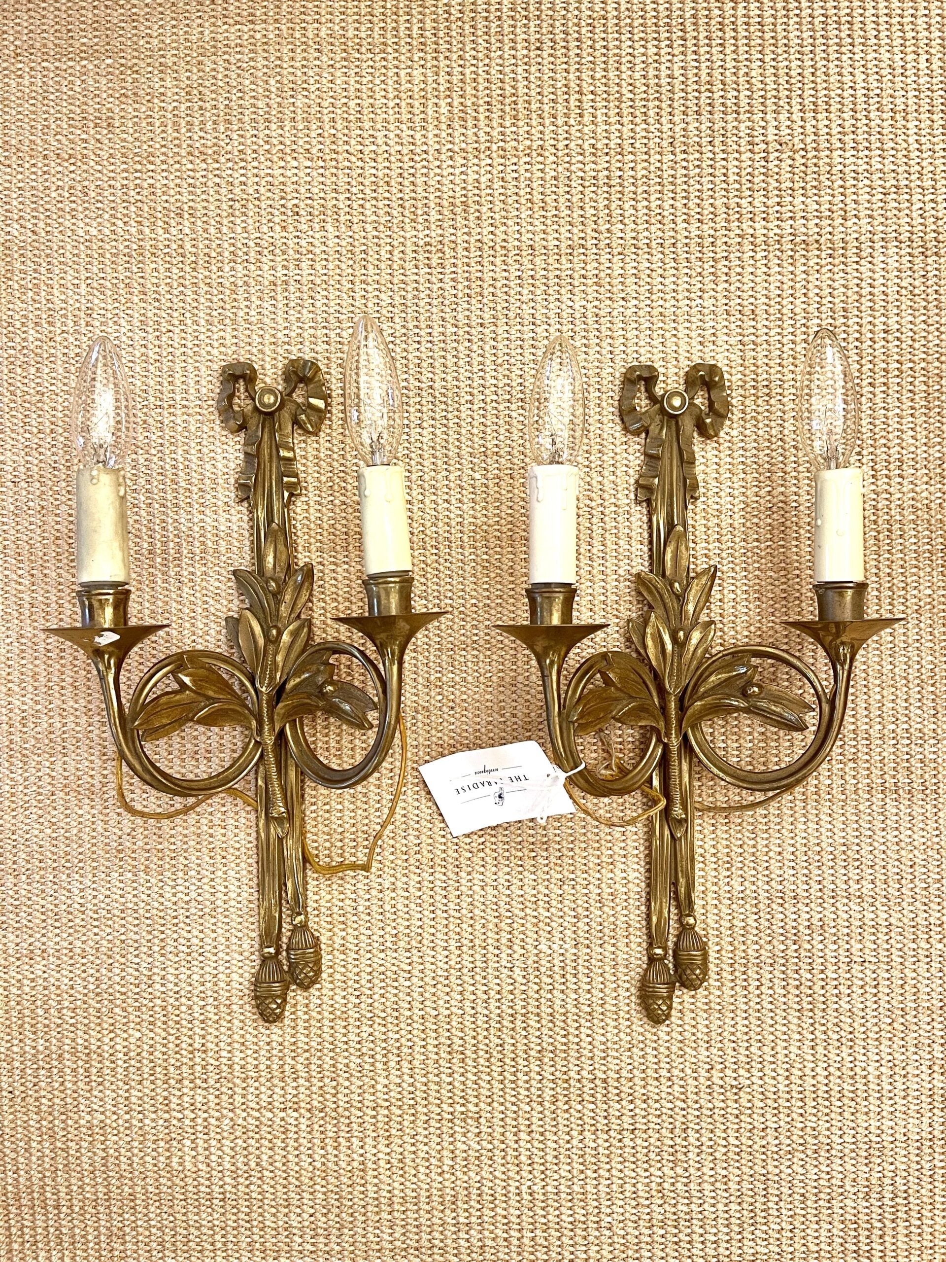 Pair of Antique French Sconces Louis XVI with Bow Detail