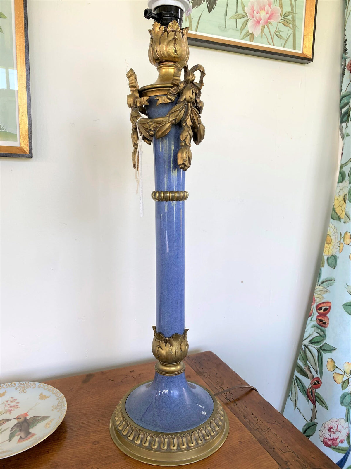 Antique French Blue Enamel Lamp