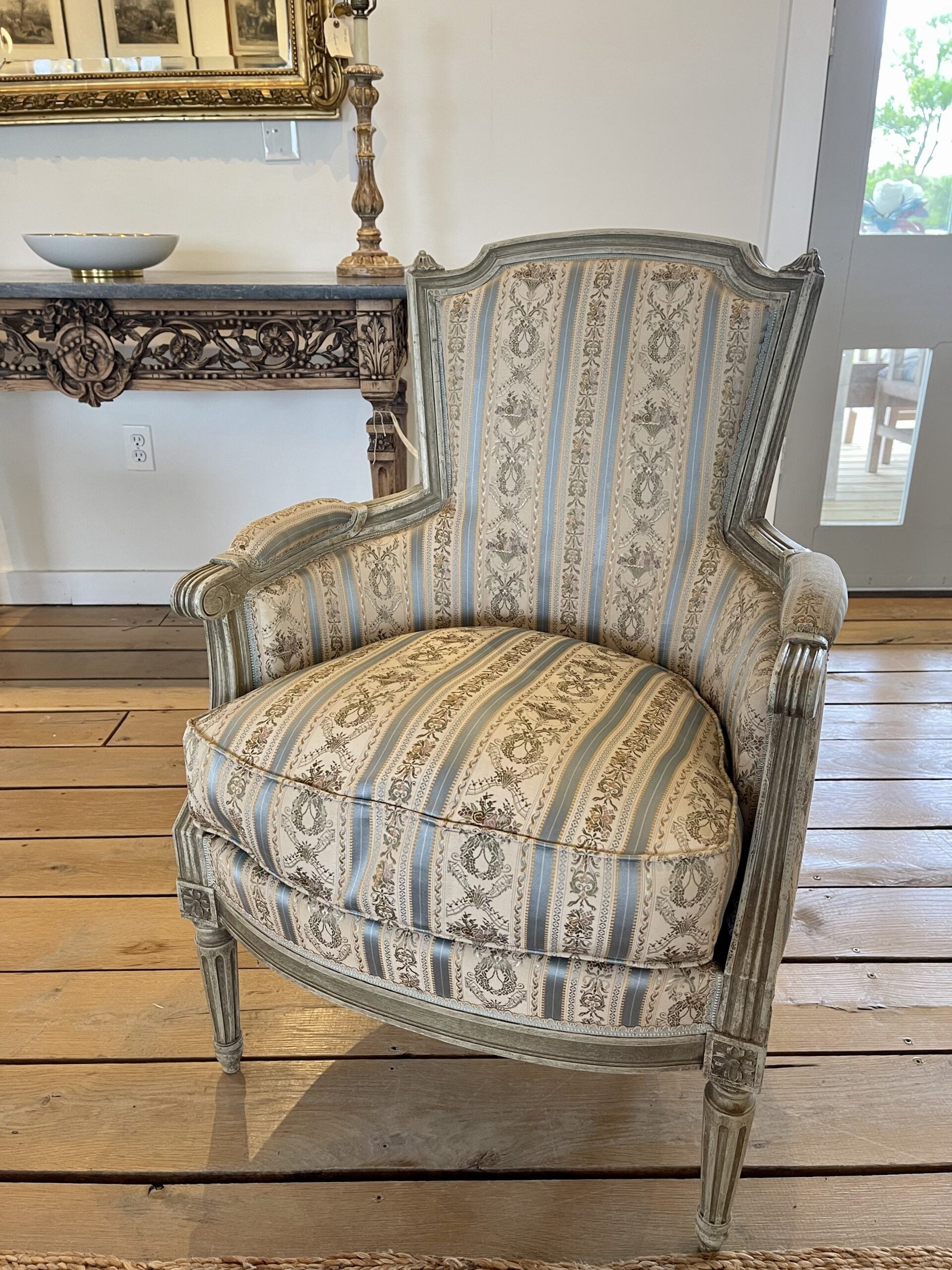 246FU PairFrenchArmchairsLight Blue Stripe02