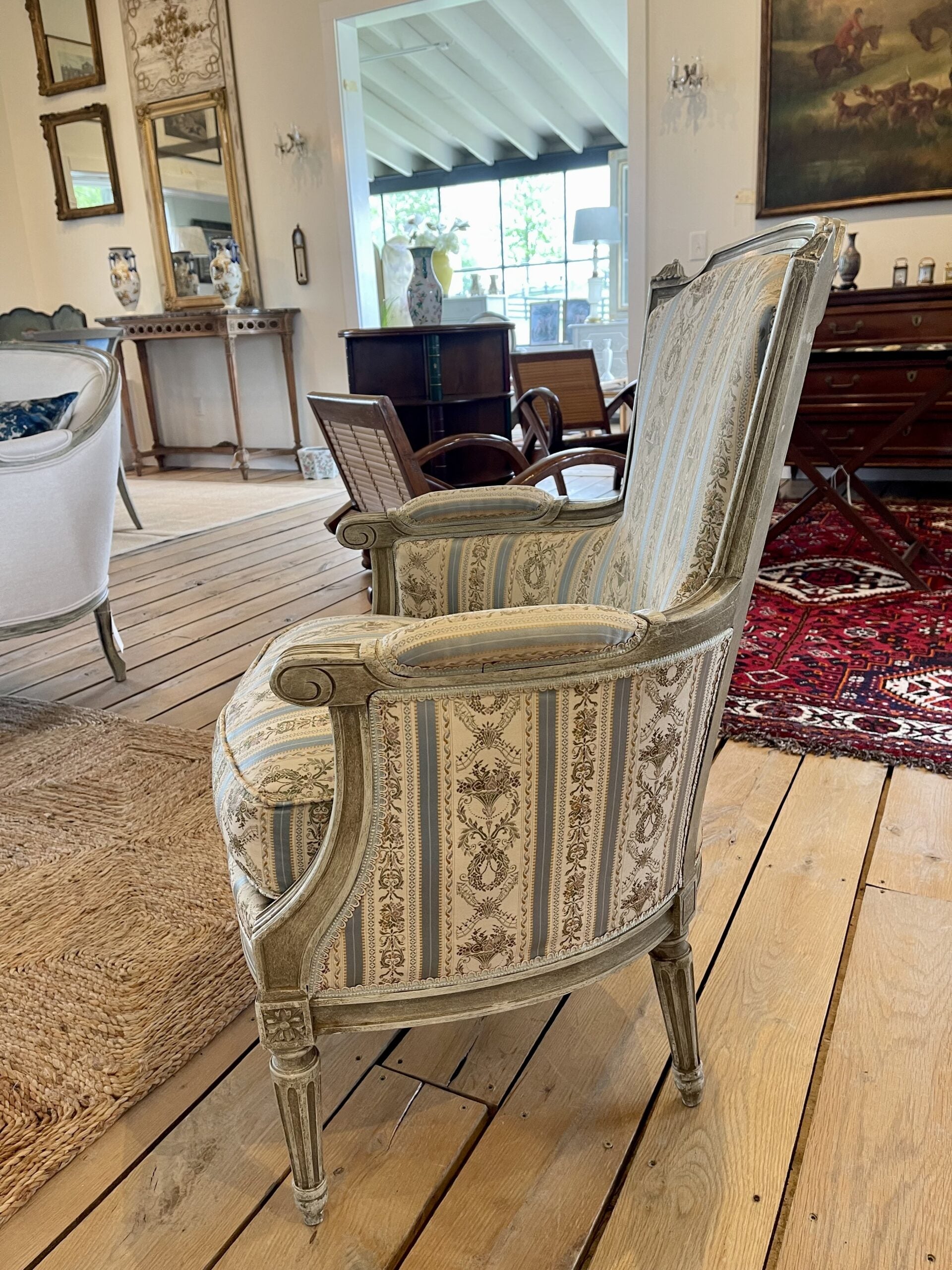 246FU PairFrenchArmchairsLight Blue Stripe03
