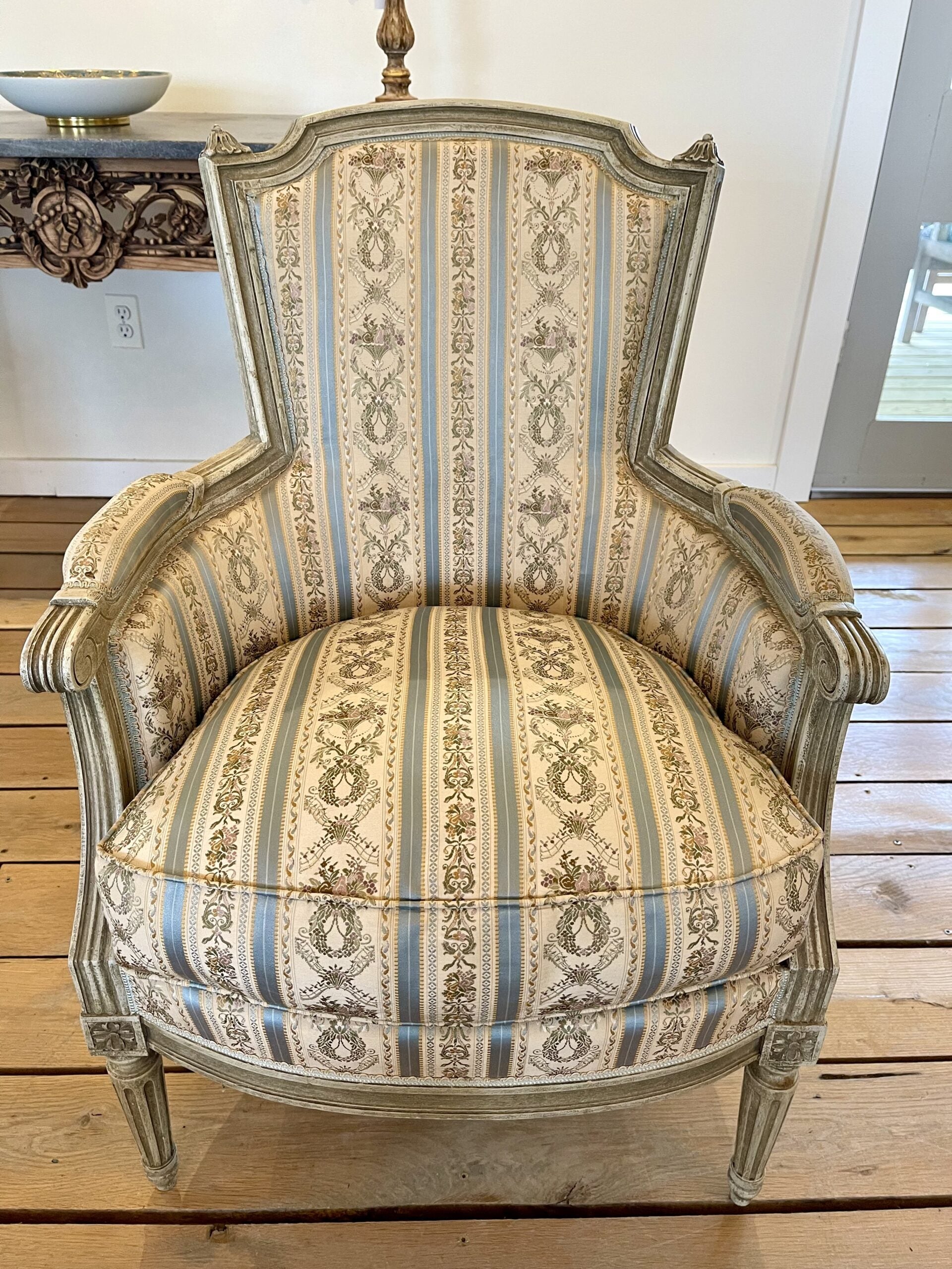 246FU PairFrenchArmchairsLight Blue Stripe05