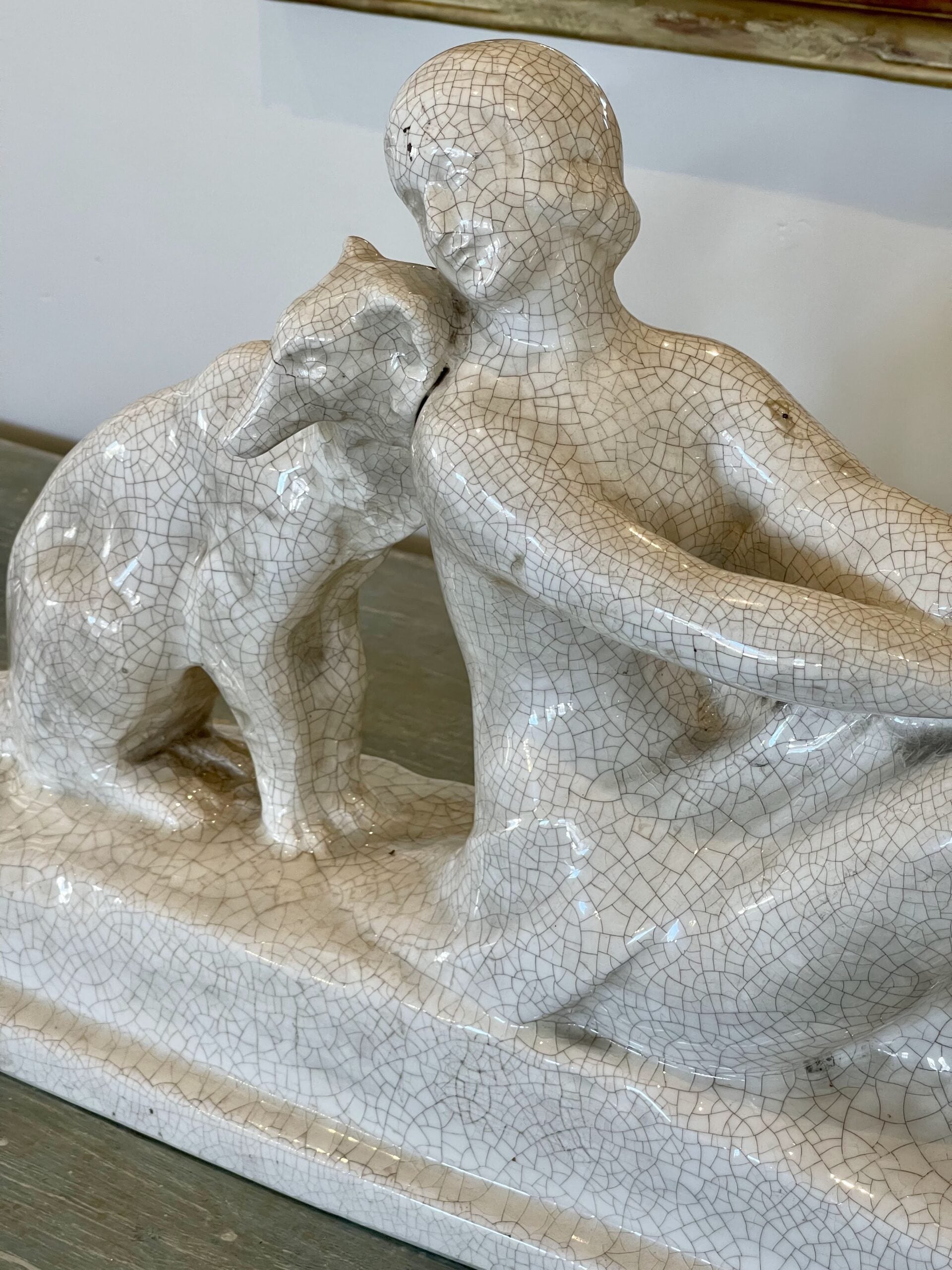 259DOFaience Statue Lady and Dog3