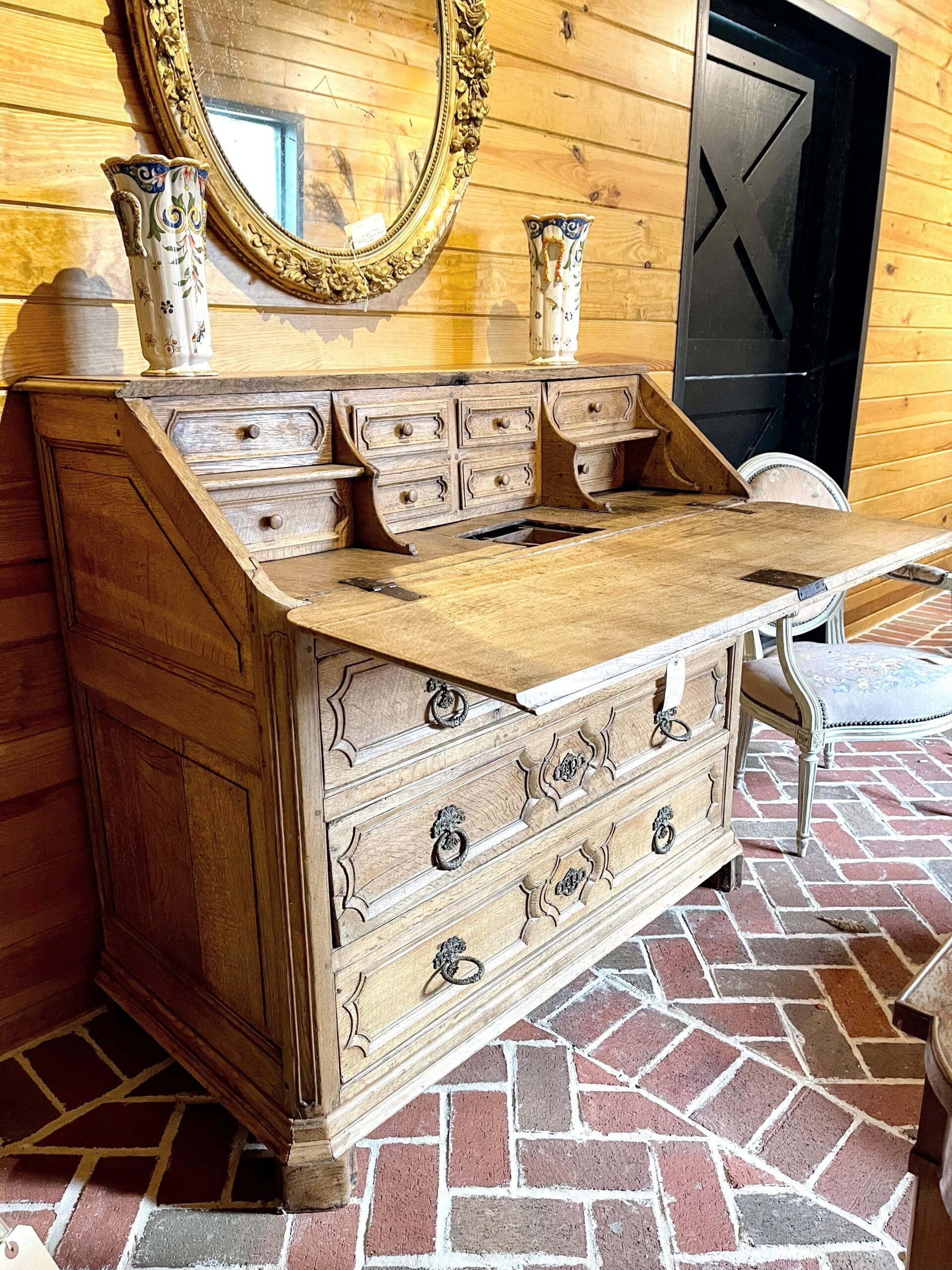 Antique Belgian Desk Louis XVI in White Oak 18th Century