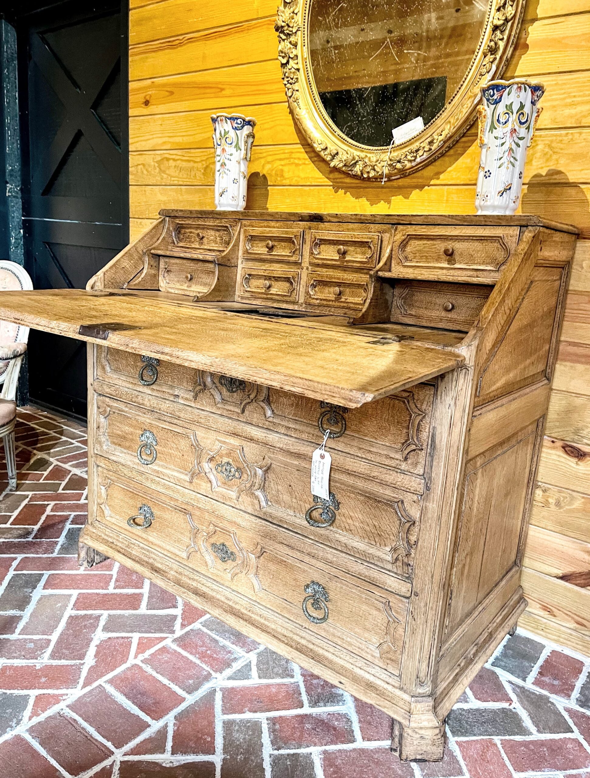 Antique Belgian Desk Louis XVI in White Oak 18th Century