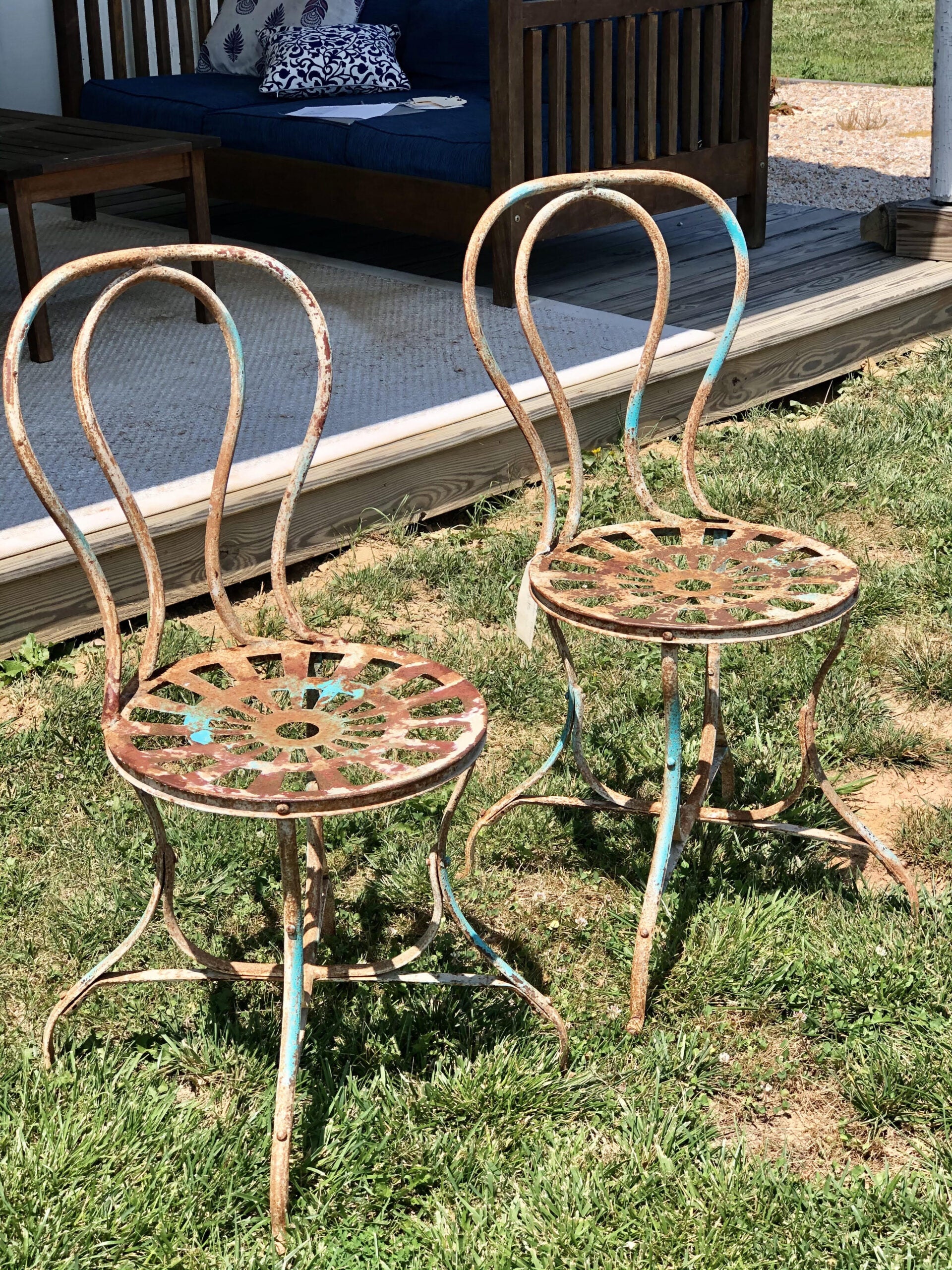 Metal rust chairs pair