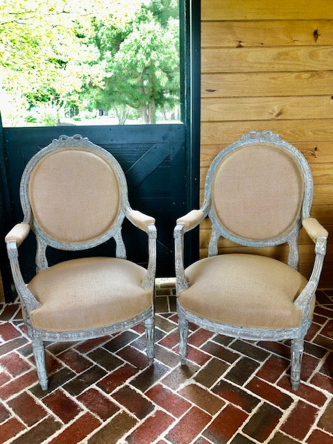Pair of Burlap Fauteils