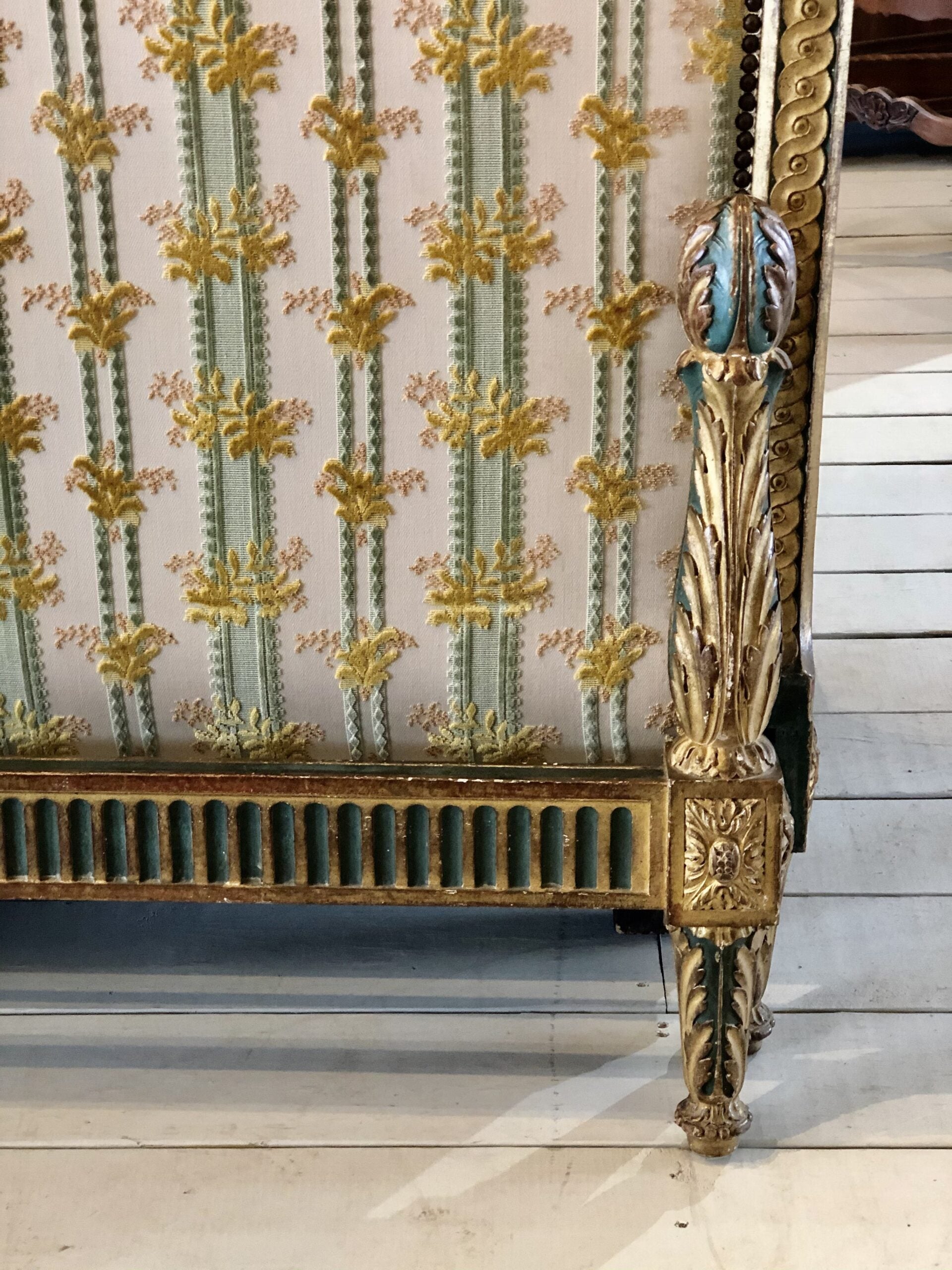 Set of twin beds green and gold stripped fabric3