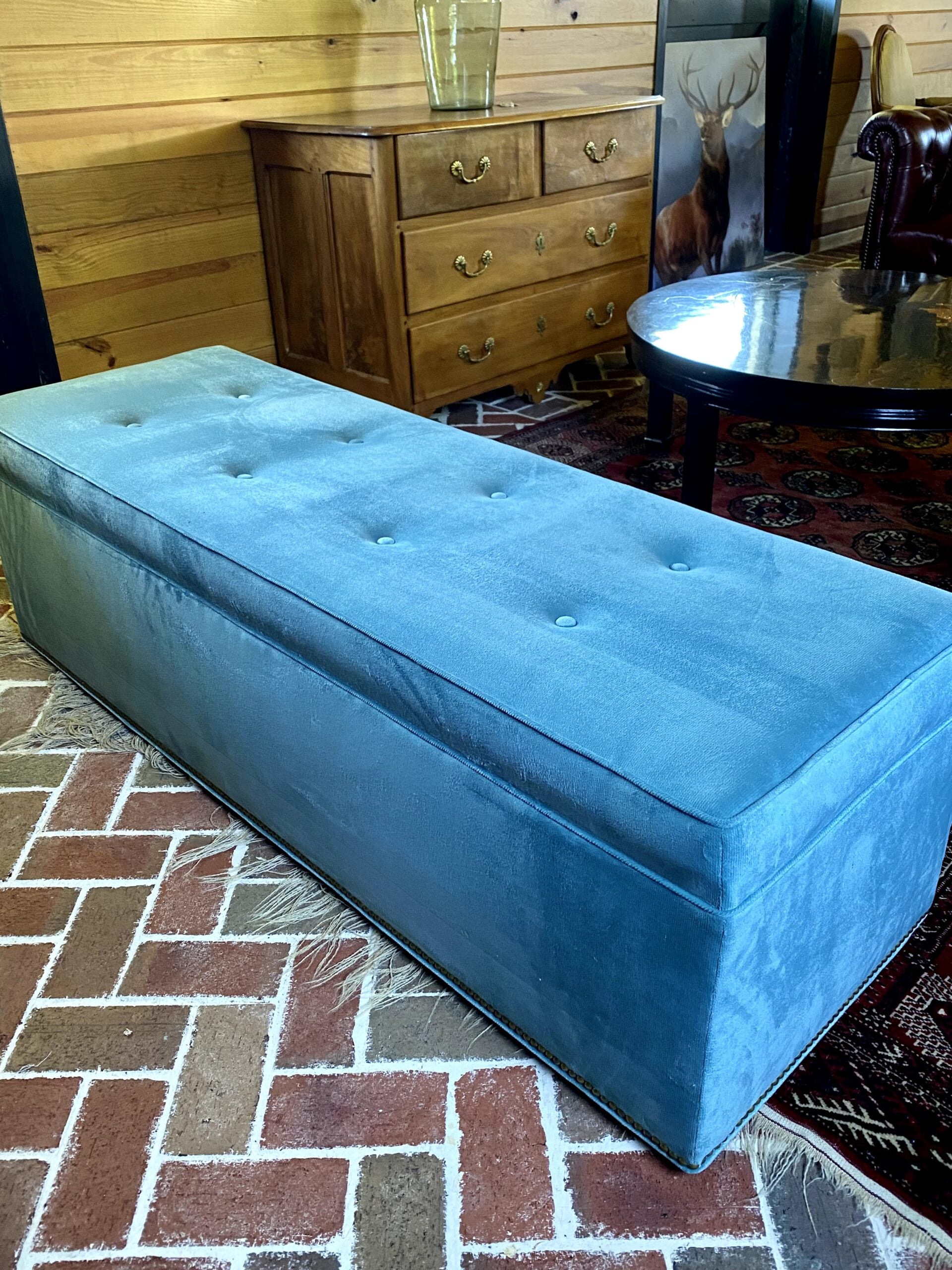Upholstered Bench in Teal Velvet