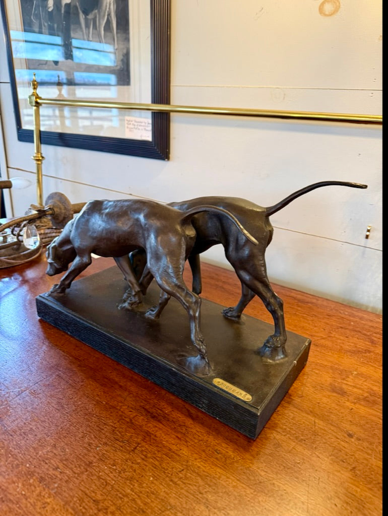 Antique French Bronze Sculpture of Two Hounds, Dubucand