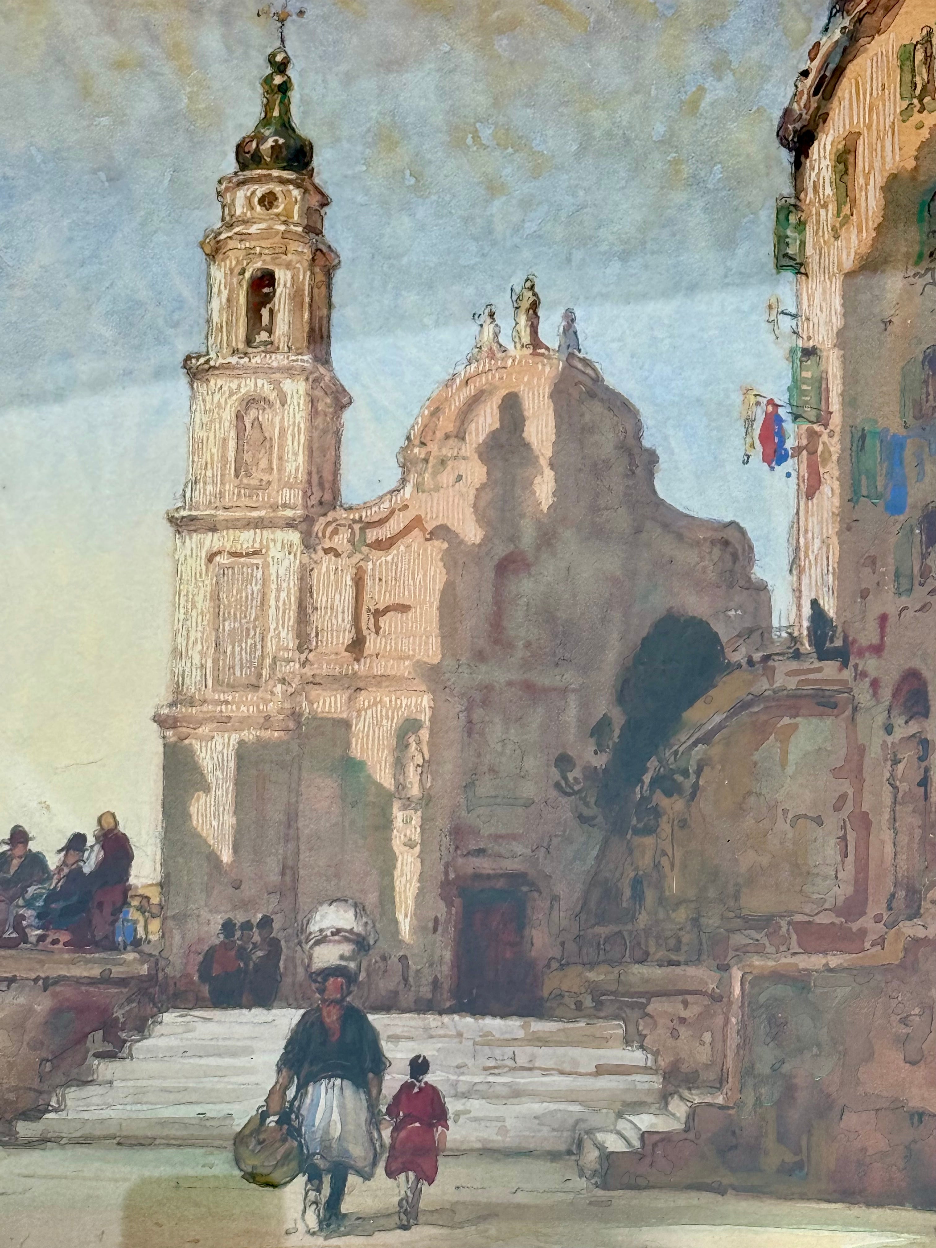 Antique Italian Aquarelle Painting, signed