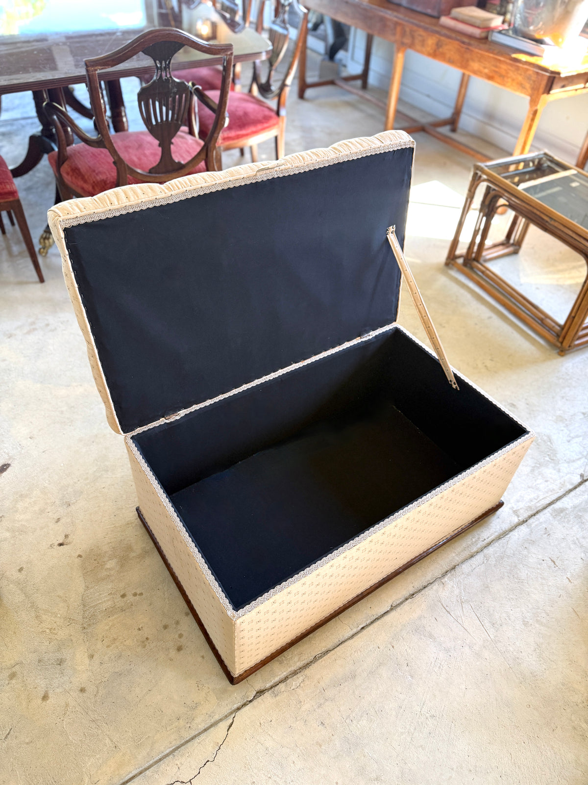 Antique English Upholstered Ottoman/Storage Chest