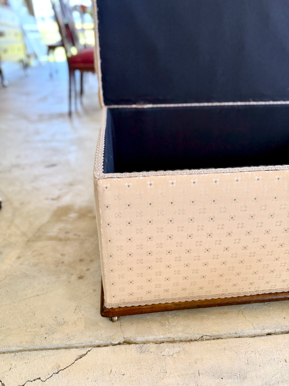 Antique English Upholstered Ottoman/Storage Chest