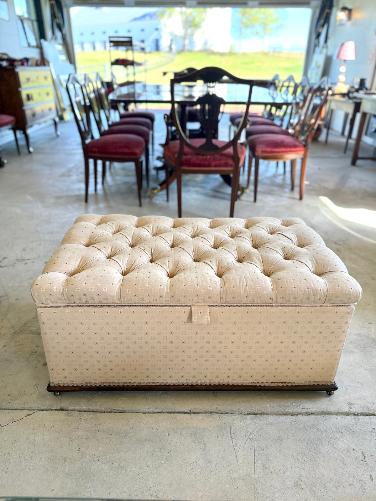 Antique English Upholstered Ottoman/Storage Chest
