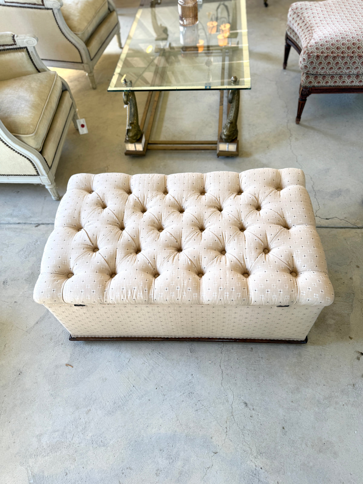 Antique English Upholstered Ottoman/Storage Chest