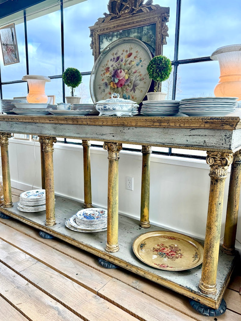 Italian Console with Light Blue and Gold Patina
