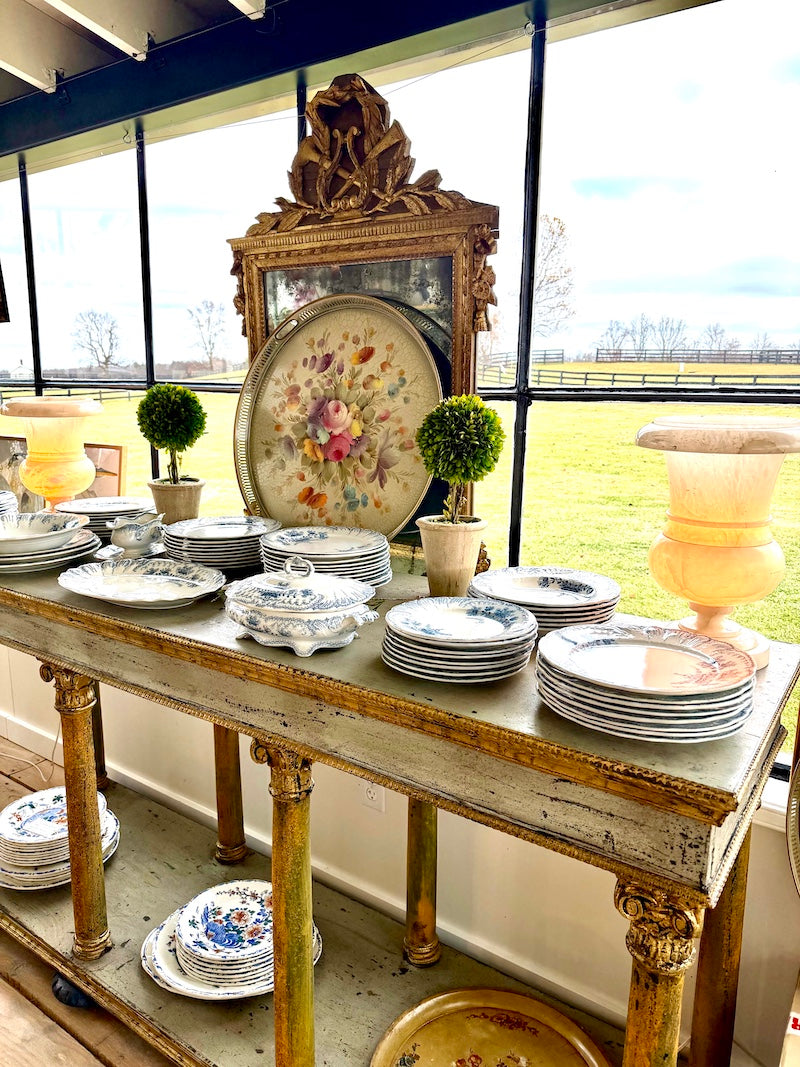 Italian Console with Light Blue and Gold Patina